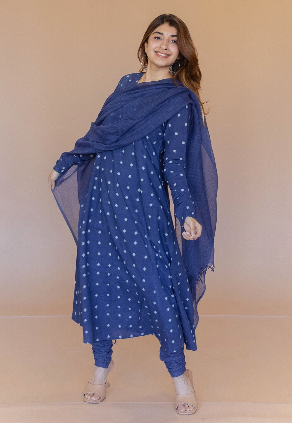 Blue Solid Cotton Kota Doria Dupatta