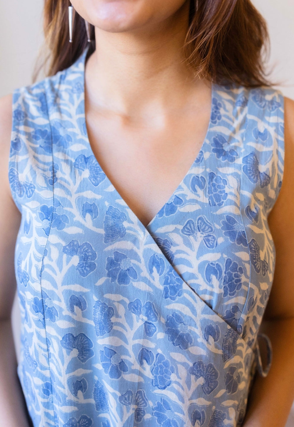 Saranashi Blue Ajrakh Cotton Wrap Around Dress