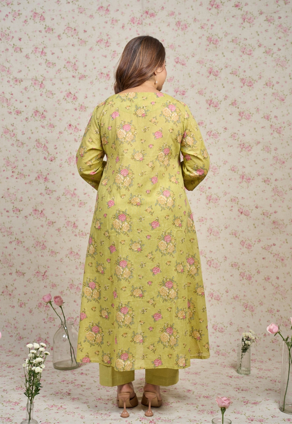 Lily Green Sanganeri Mul Cotton A Line Kurta Set (Set of 2)