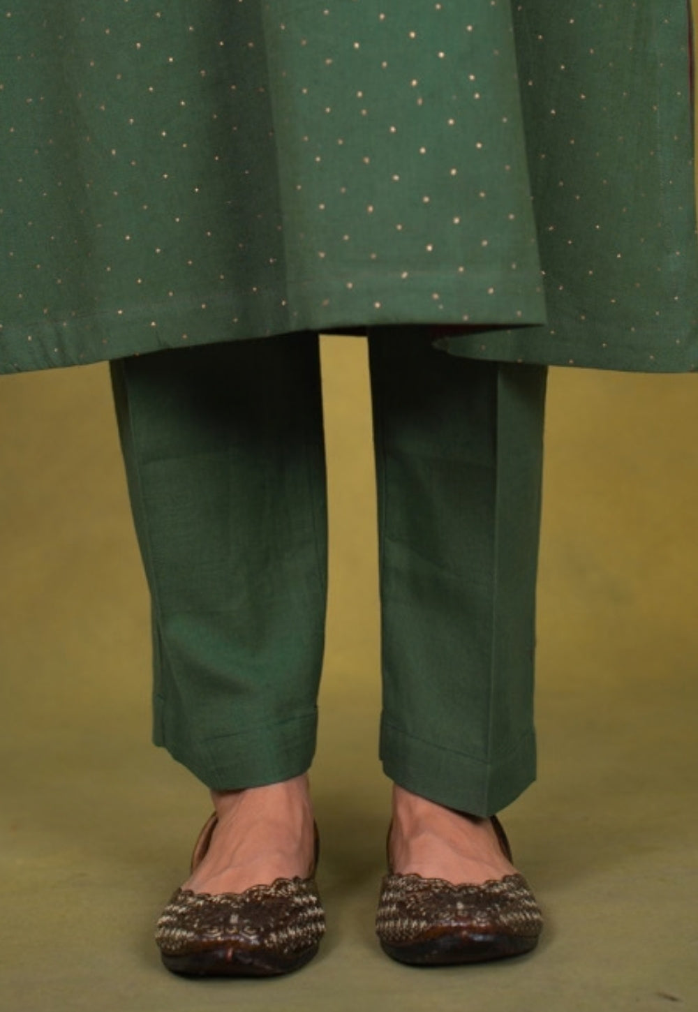 Ishira Green Rogan Handblock Printed Cotton Straight Kurta Suit Set (Set of 3)