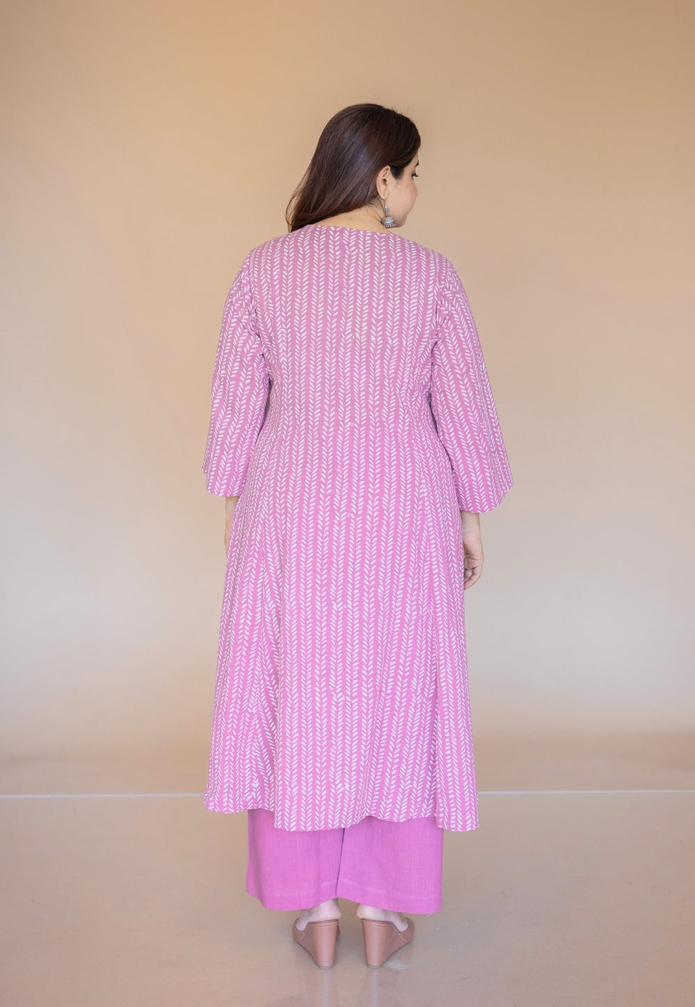 Malika Pink Hand Block Print Slub Cotton Kali Kurta