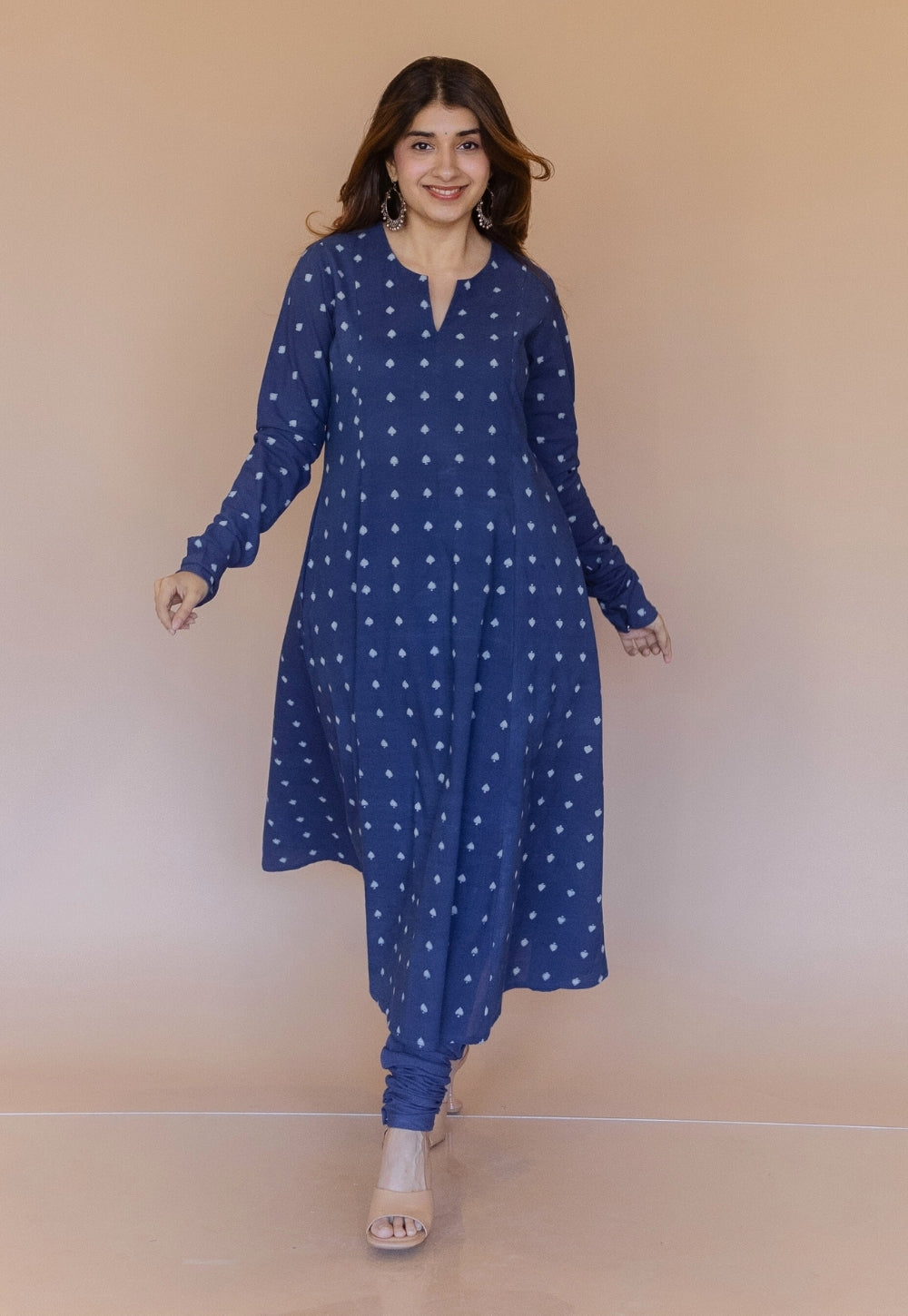 Miral Blue Solid Slub Cotton Churidar