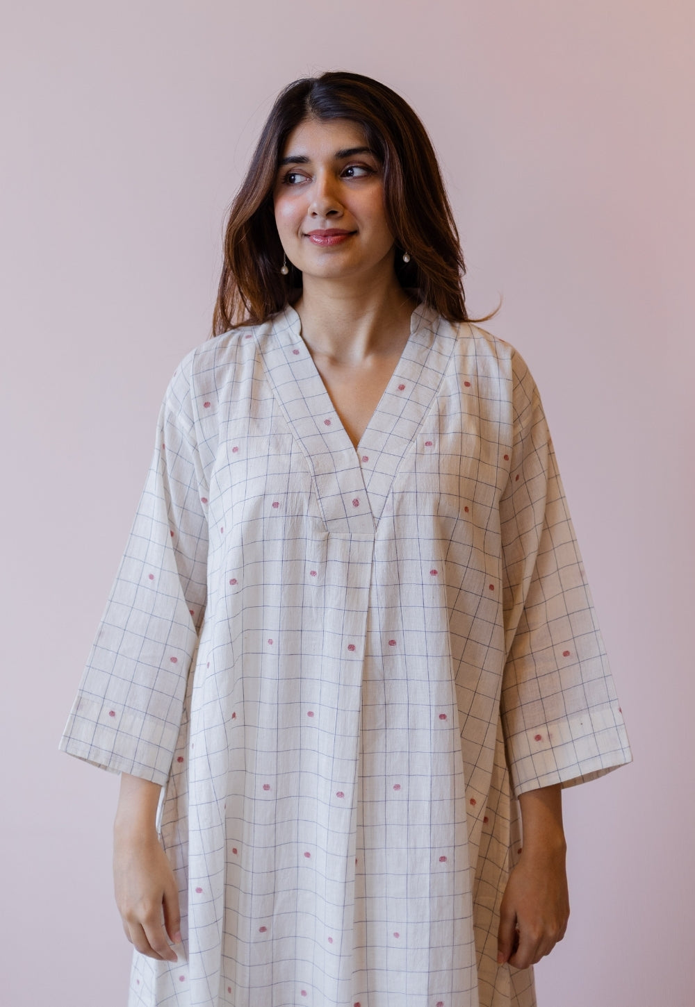 Ekta Off White Jamdani Handloom Cotton A Line Dress
