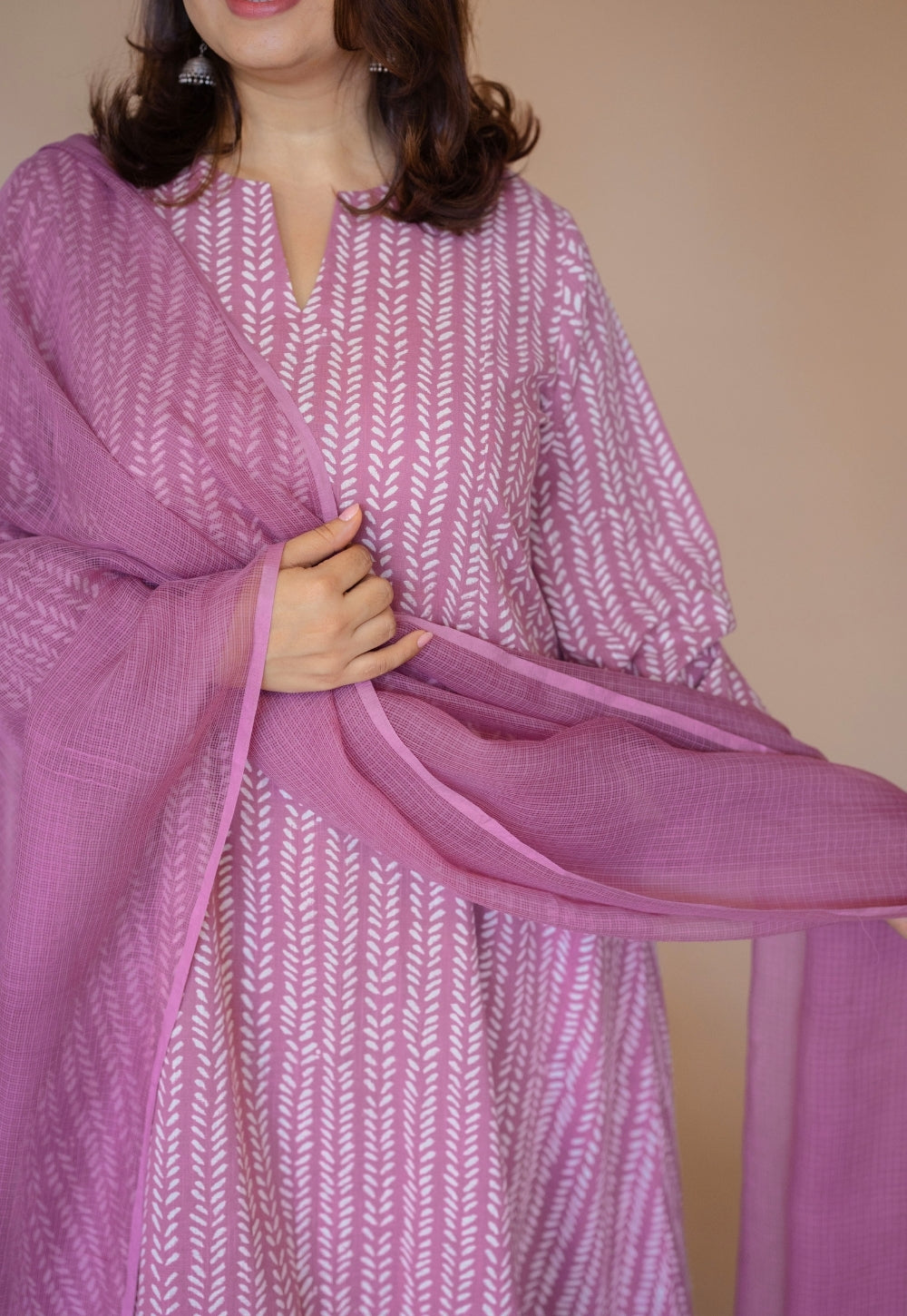 Pink Solid Kota Doria Cotton Dupatta