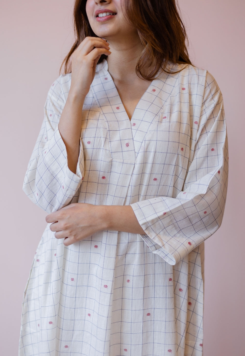 Ekta Off White Jamdani Handloom Cotton A Line Dress