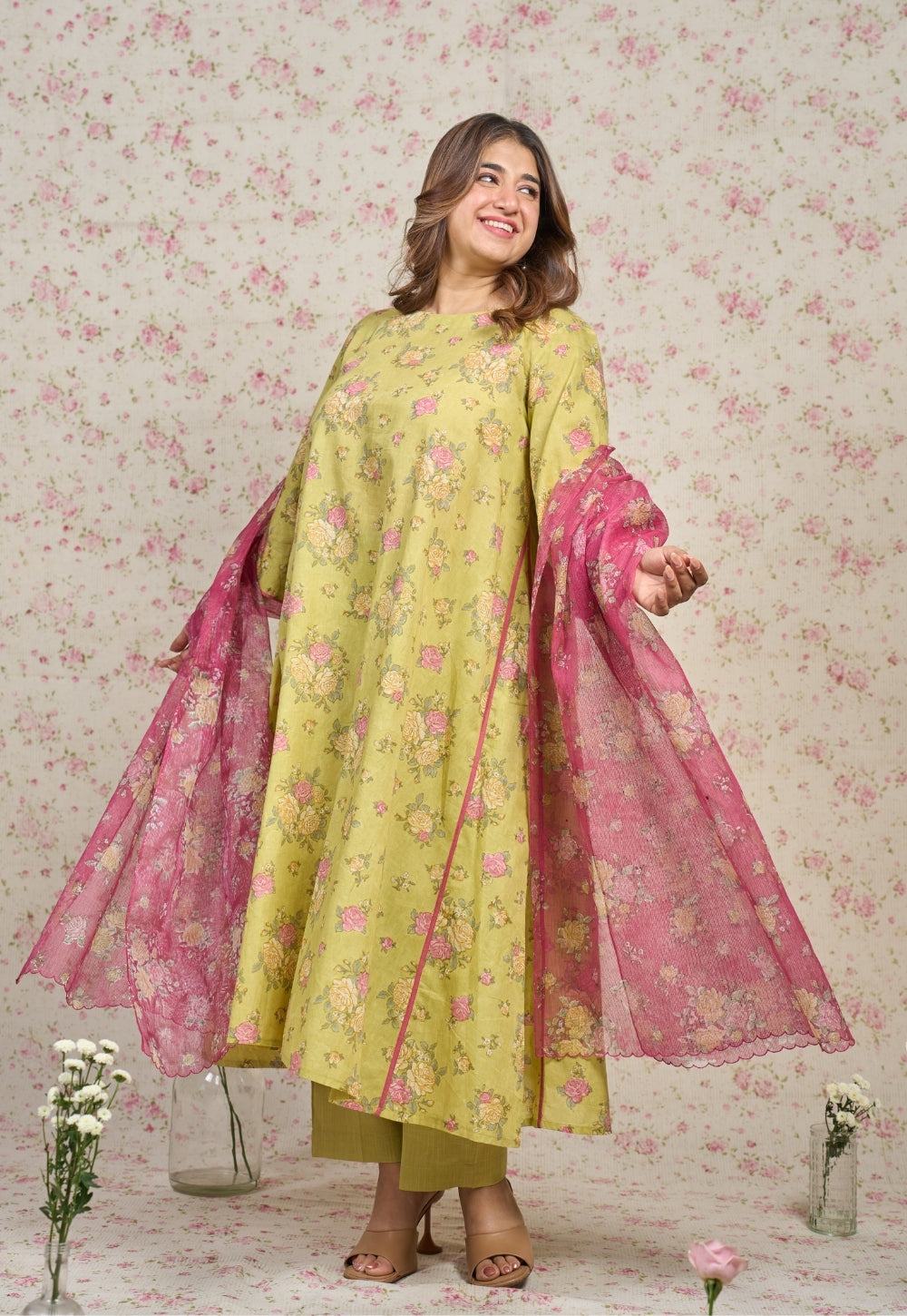 Pink Sanganeri Kota Doria Cotton Dupatta