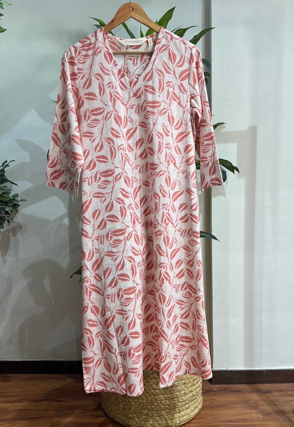 Zoya Red Hand Block Print Slub Cotton A Line Kurta