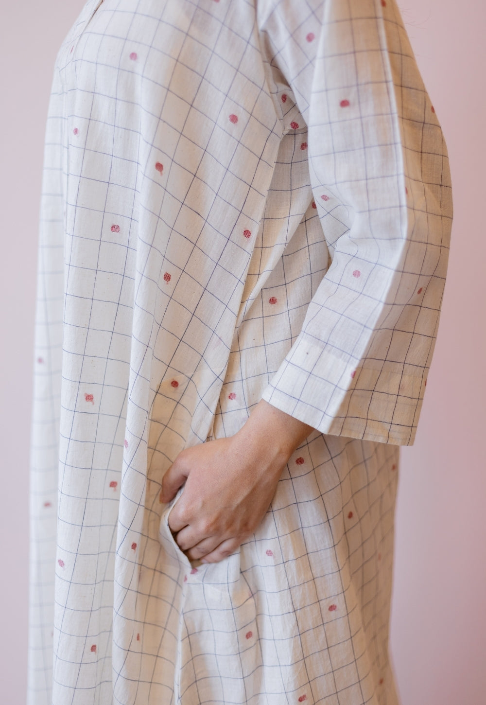 Ekta Off White Jamdani Handloom Cotton A Line Dress