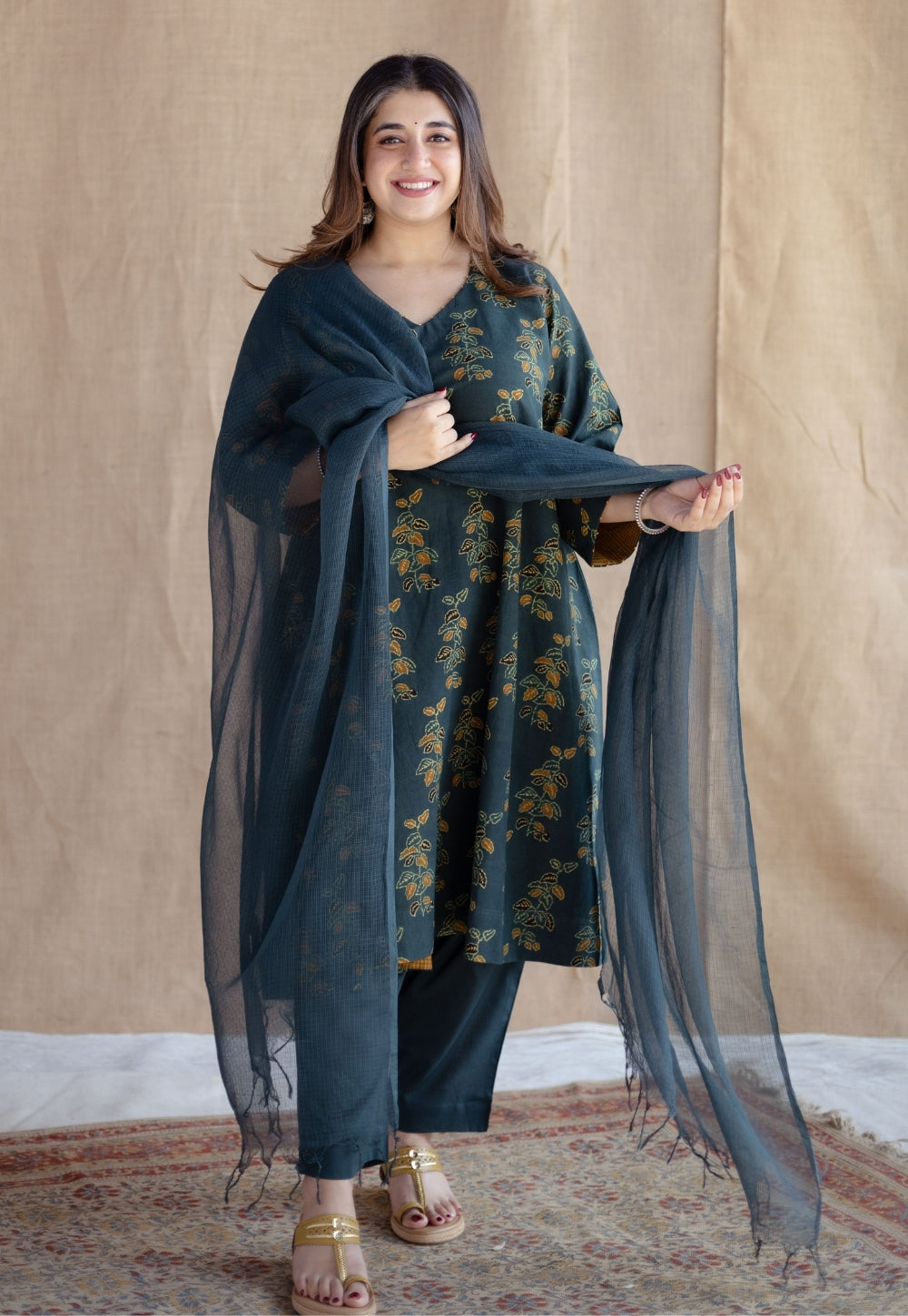 Green Solid Kota Doria Cotton Dupatta