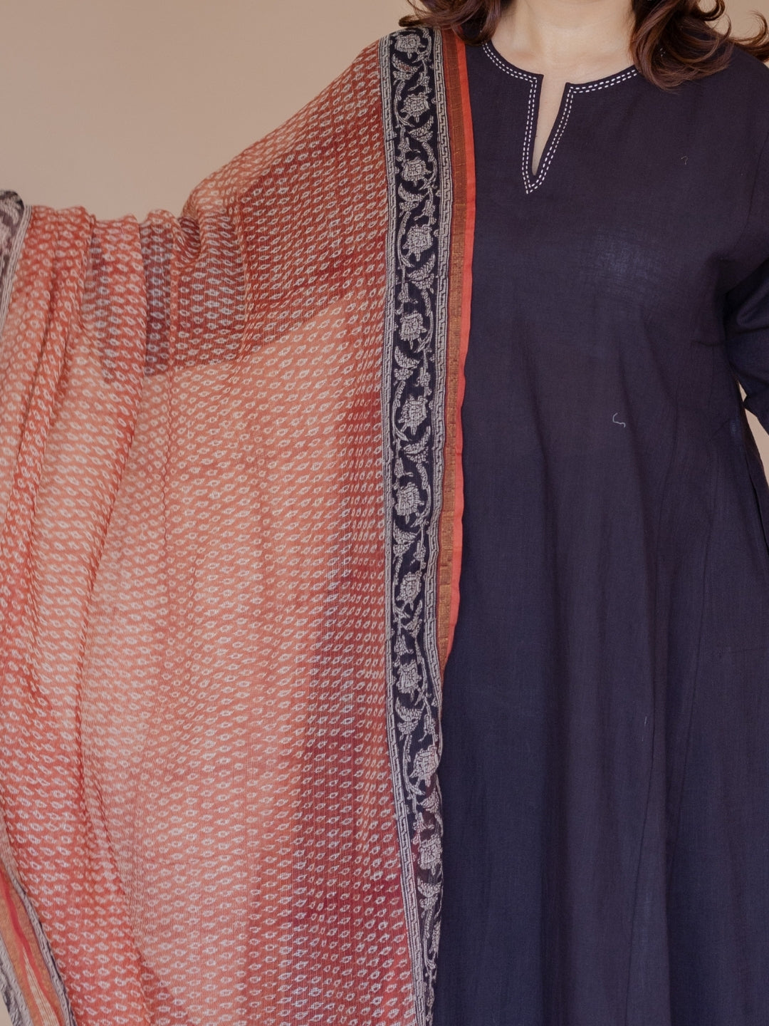 Red Butti Bagru Kota Doria Cotton Dupatta