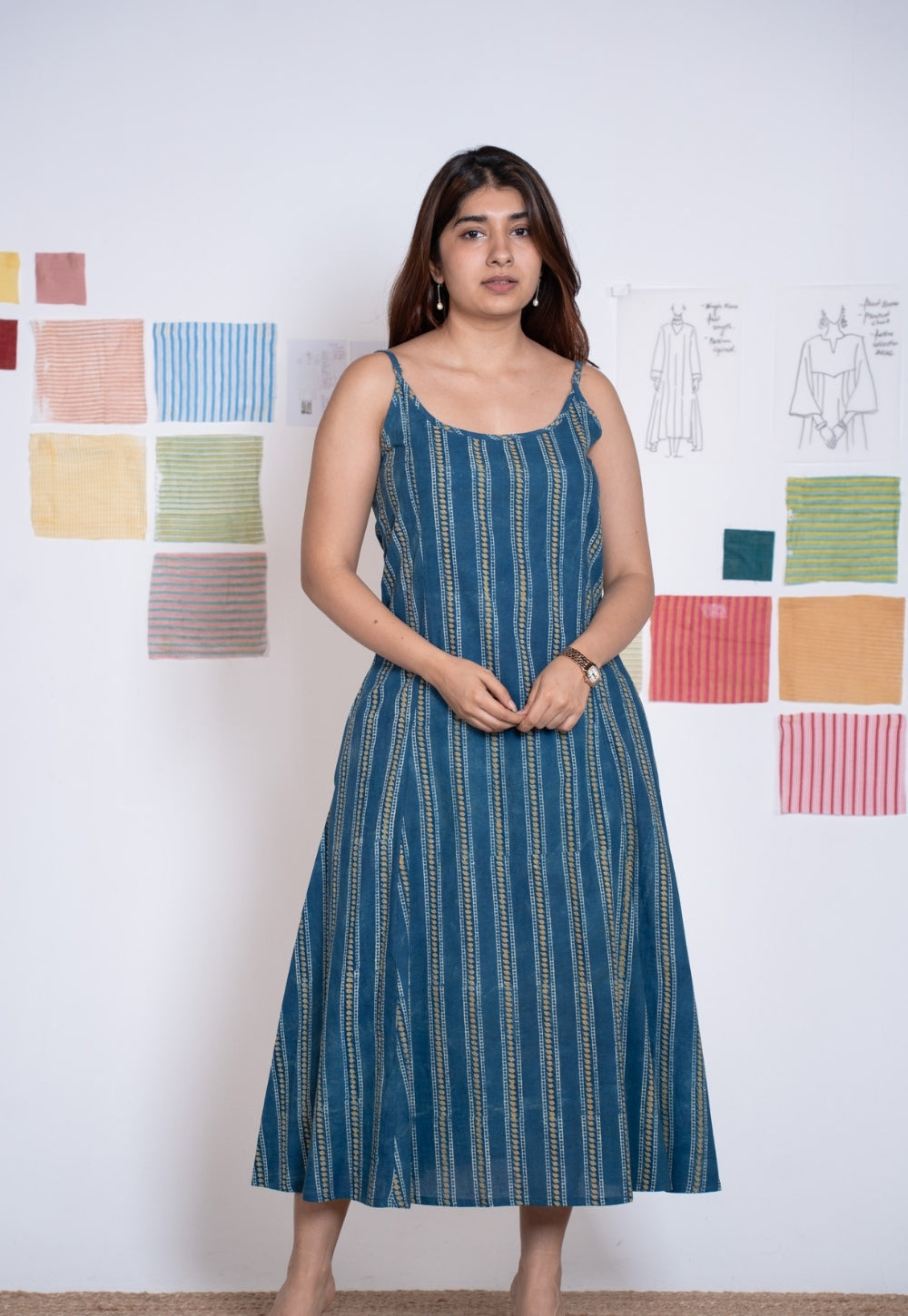 Viaana Blue Ajrakh Cotton A Line Dress