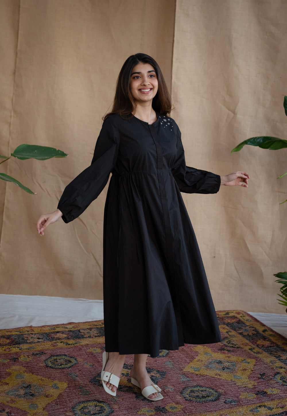 black cotton embroidered dress Elegant Black Cotton Shiftly Embroidered Set