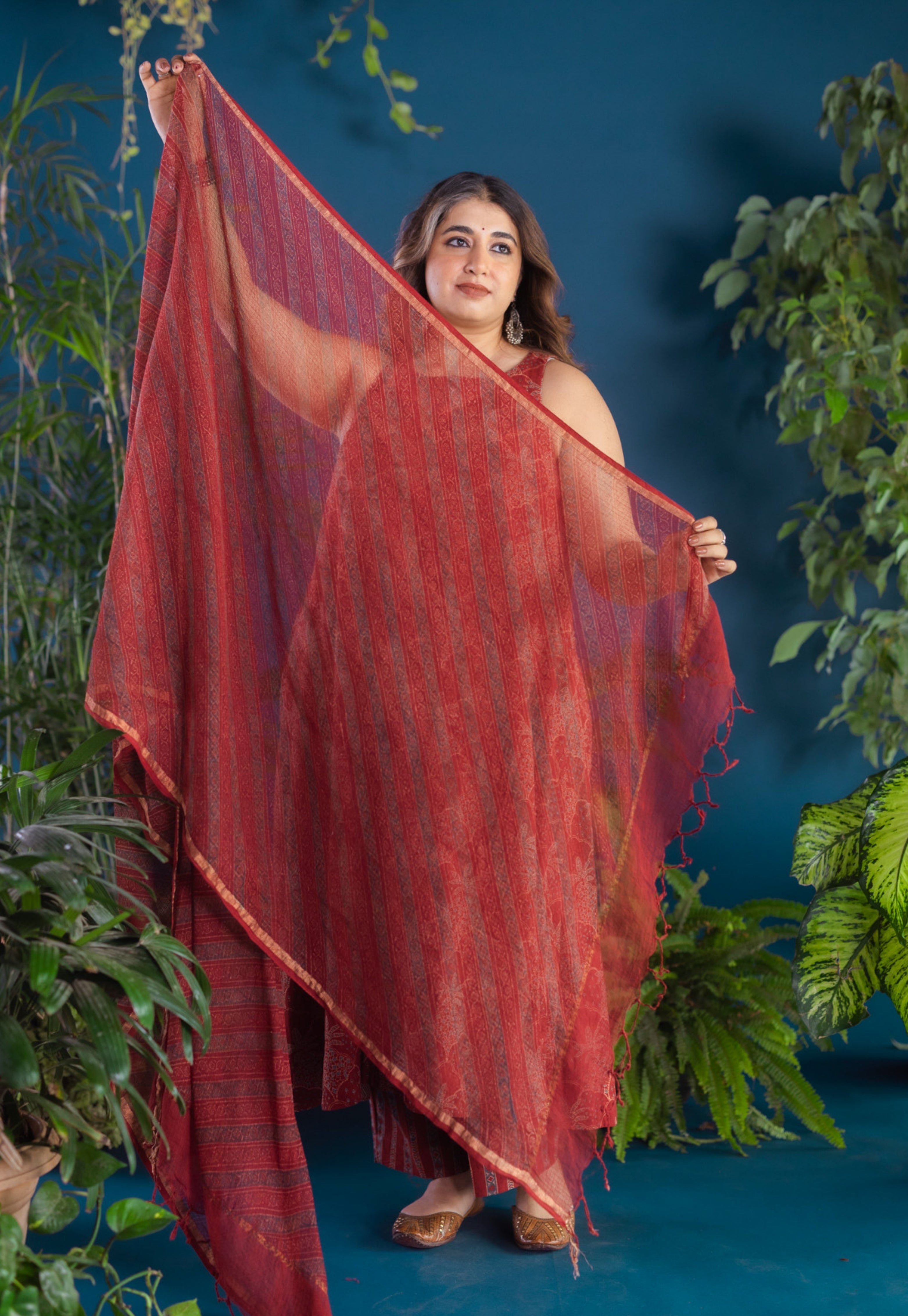 Red Solid Kota Doria Cotton Dupatta