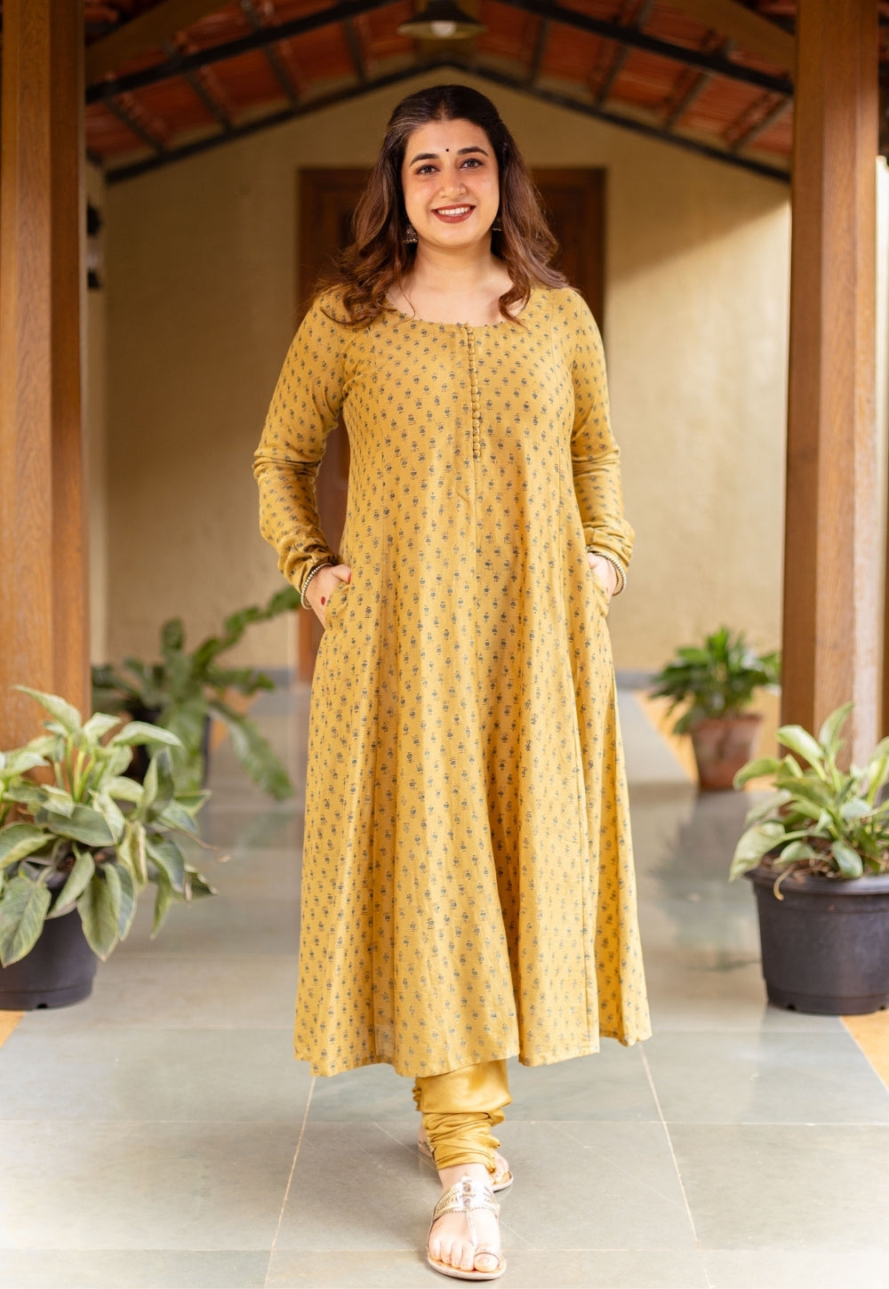 Miral Mustard Solid Chanderi Silk Churidar