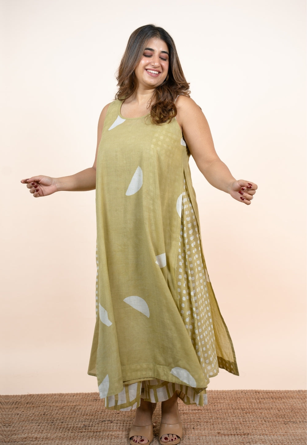 Alaya Green Batik MulMul A Line Kurta with Slip