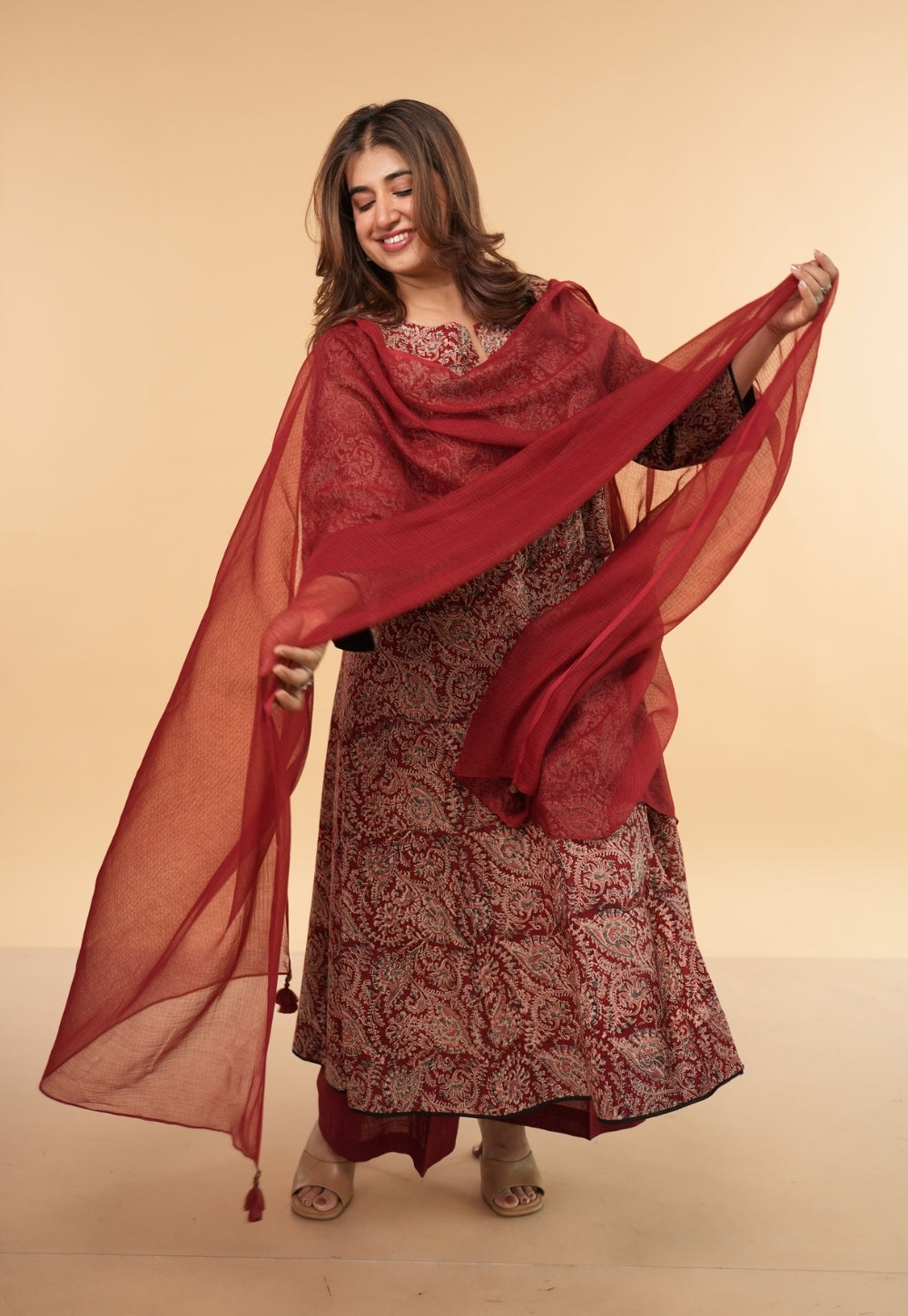 Red Solid Kota Doria Cotton Dupatta