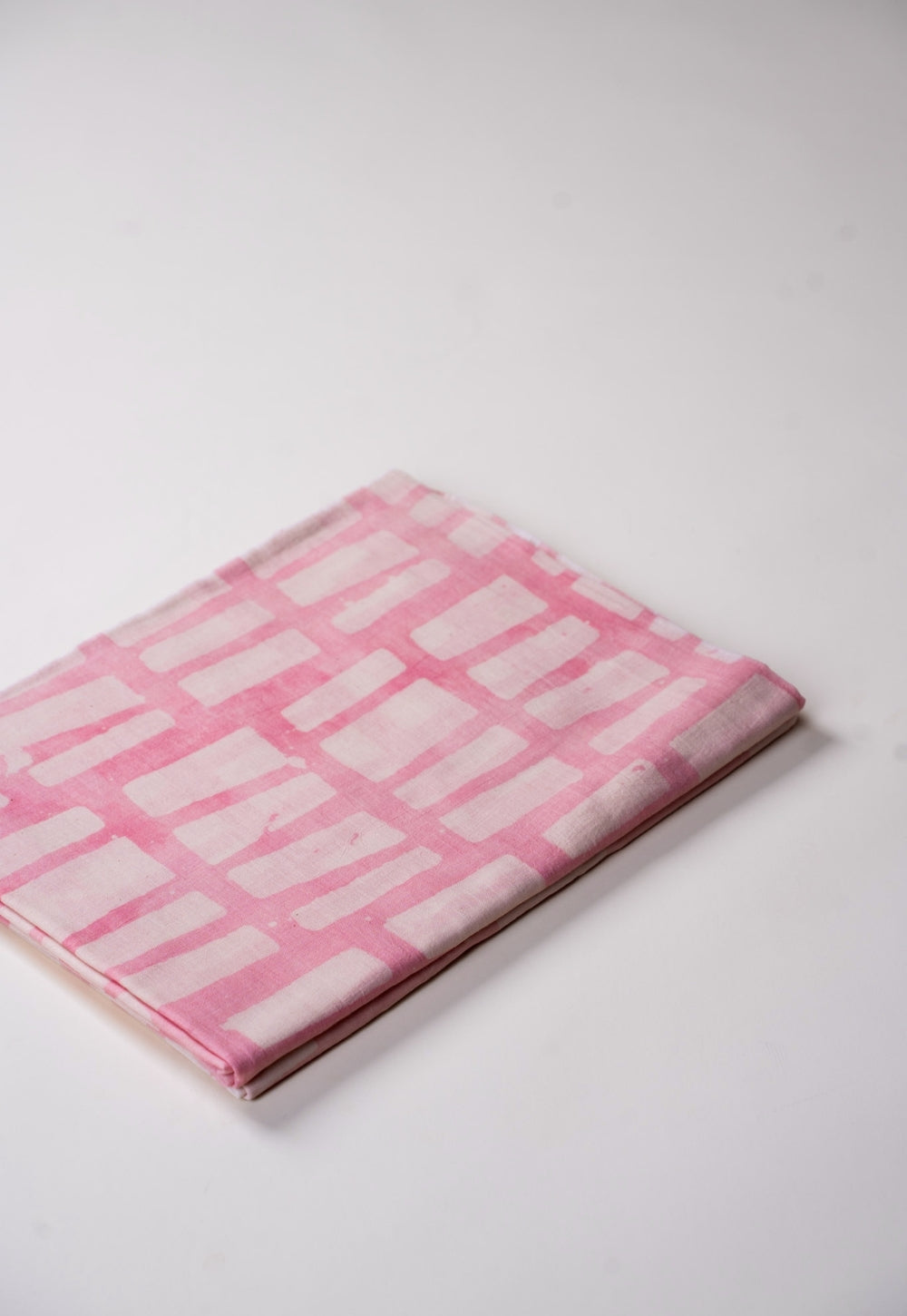 Pink Brick Pattern Batik Handblock Printed Mul Fabric