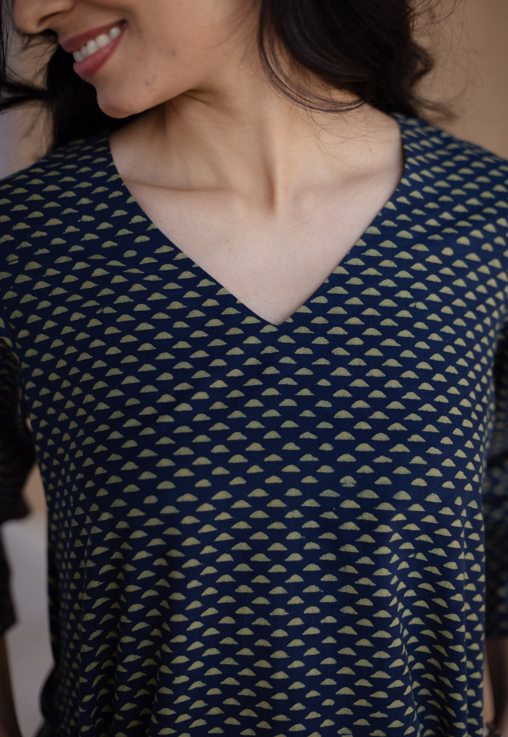 Sahar Indigo Ajrakh Cotton Straight Short Top