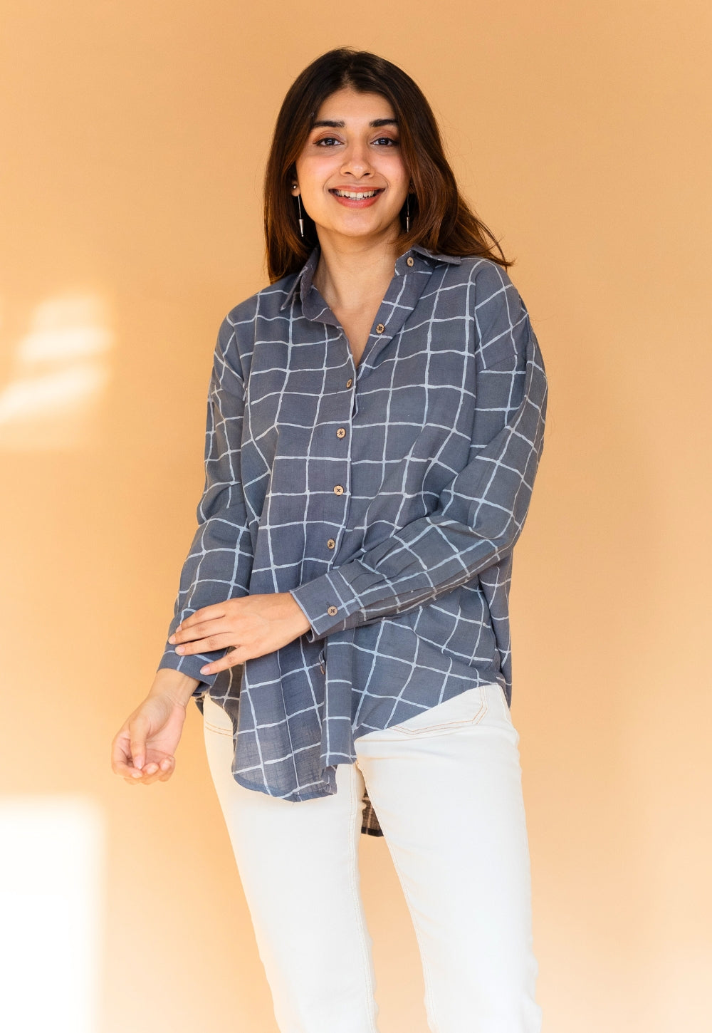 Ruhi Grey Dabu Slub Cotton Shirt