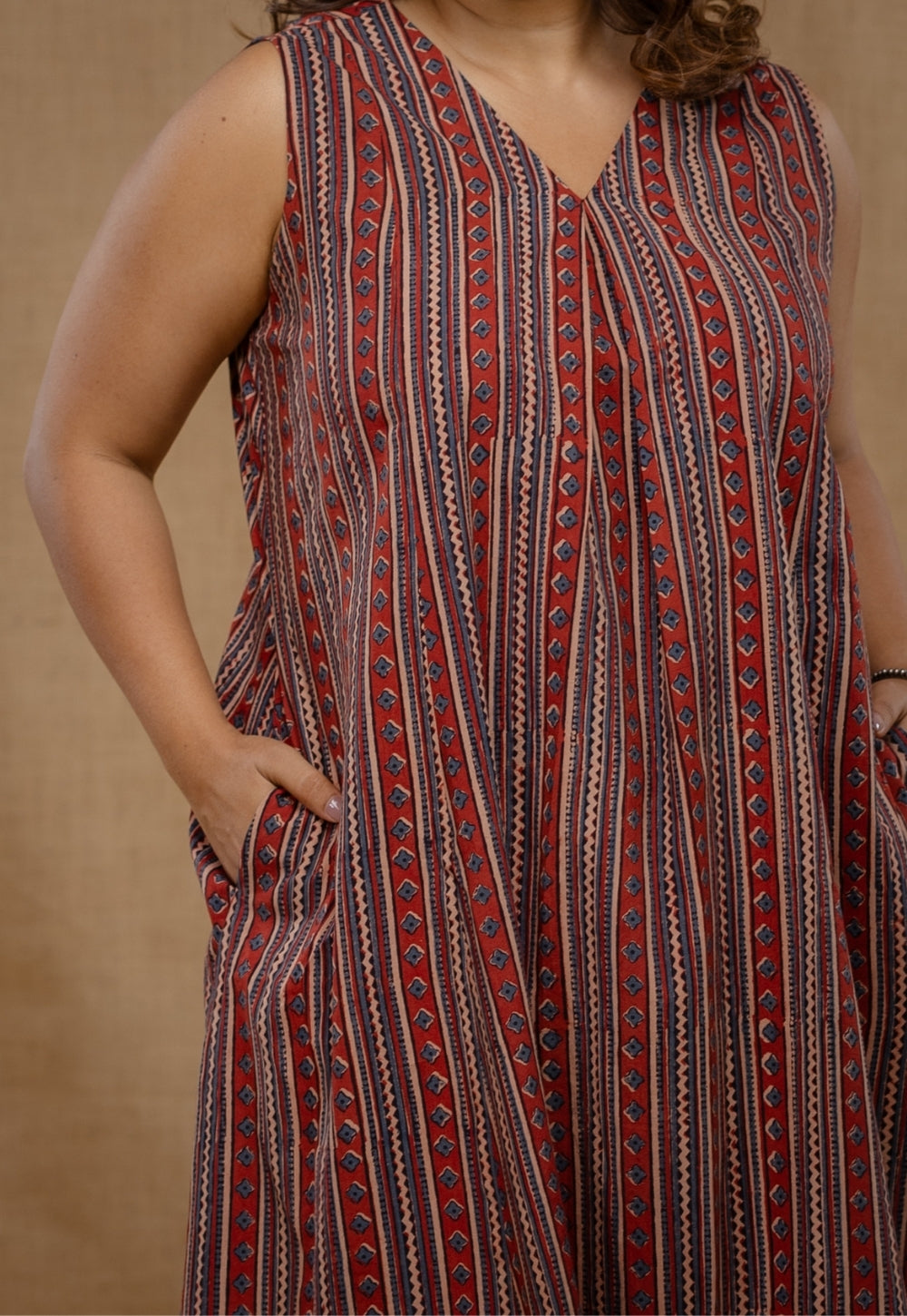 Raahi Red Ajrakh Cotton A Line Co-Ord Set