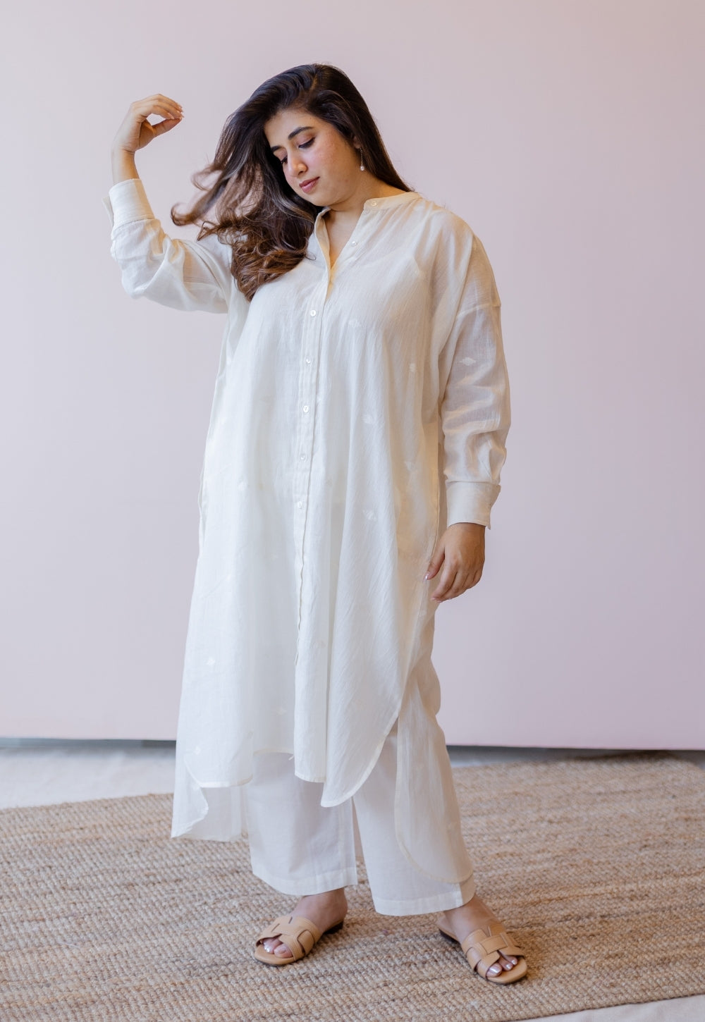 Asha Off White Jamdani Handloom Cotton Anti-Fit Kurta