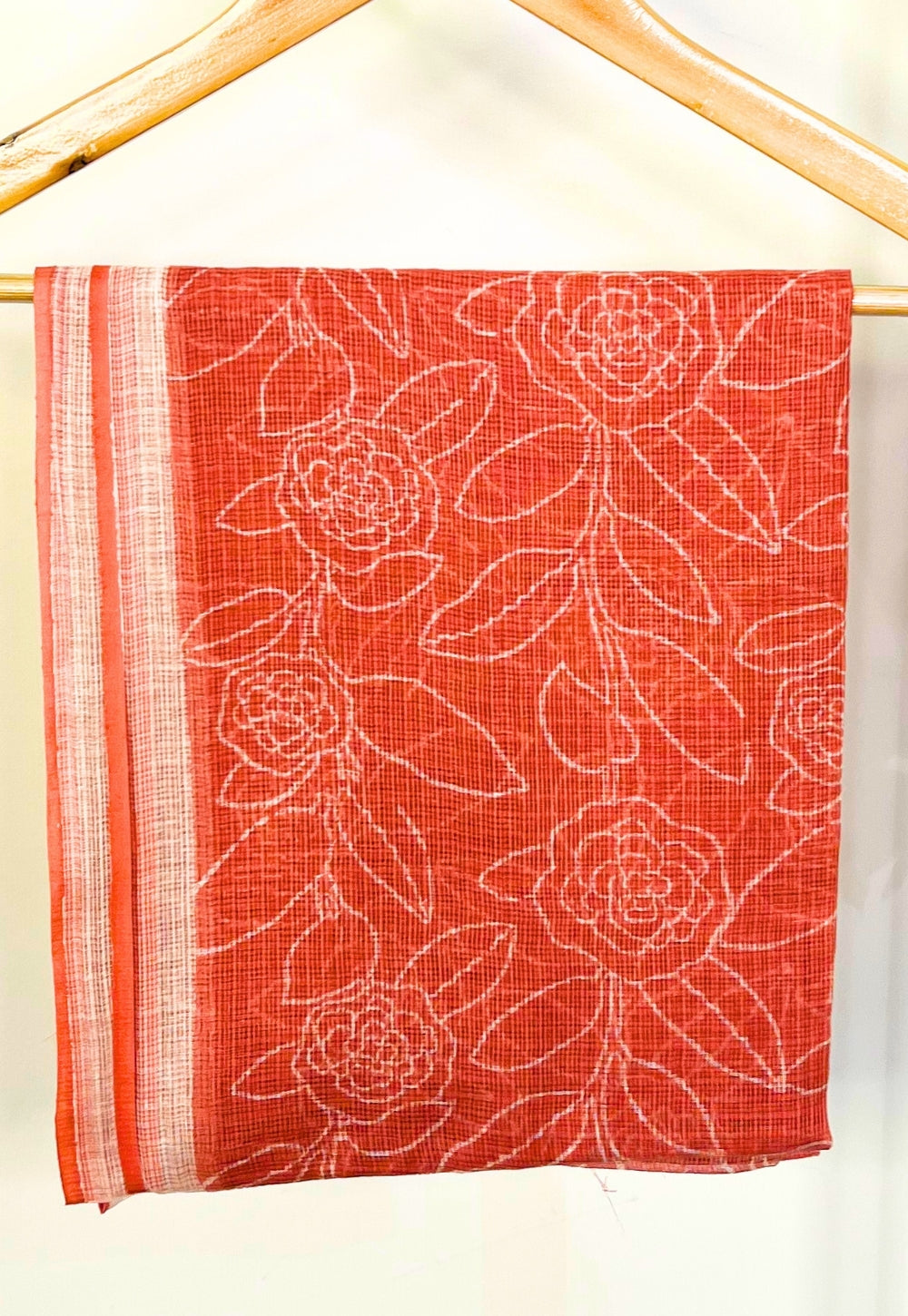 Red Floral Hand Block Print Kota Doria Cotton Dupatta
