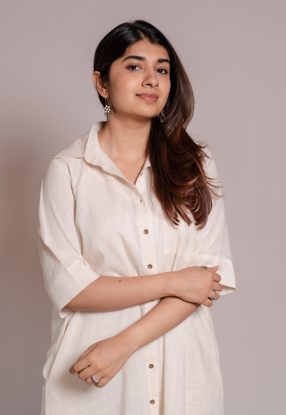 Off White Solid Slub Cotton Straight Kurta - DyeVerse