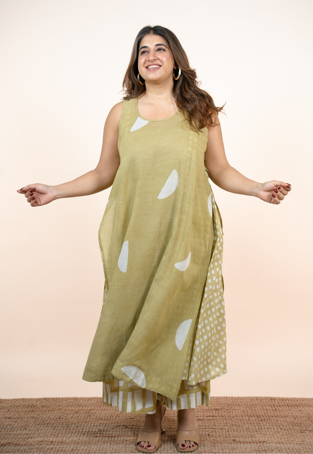 Alaya Green Batik MulMul A Line Kurta with Slip