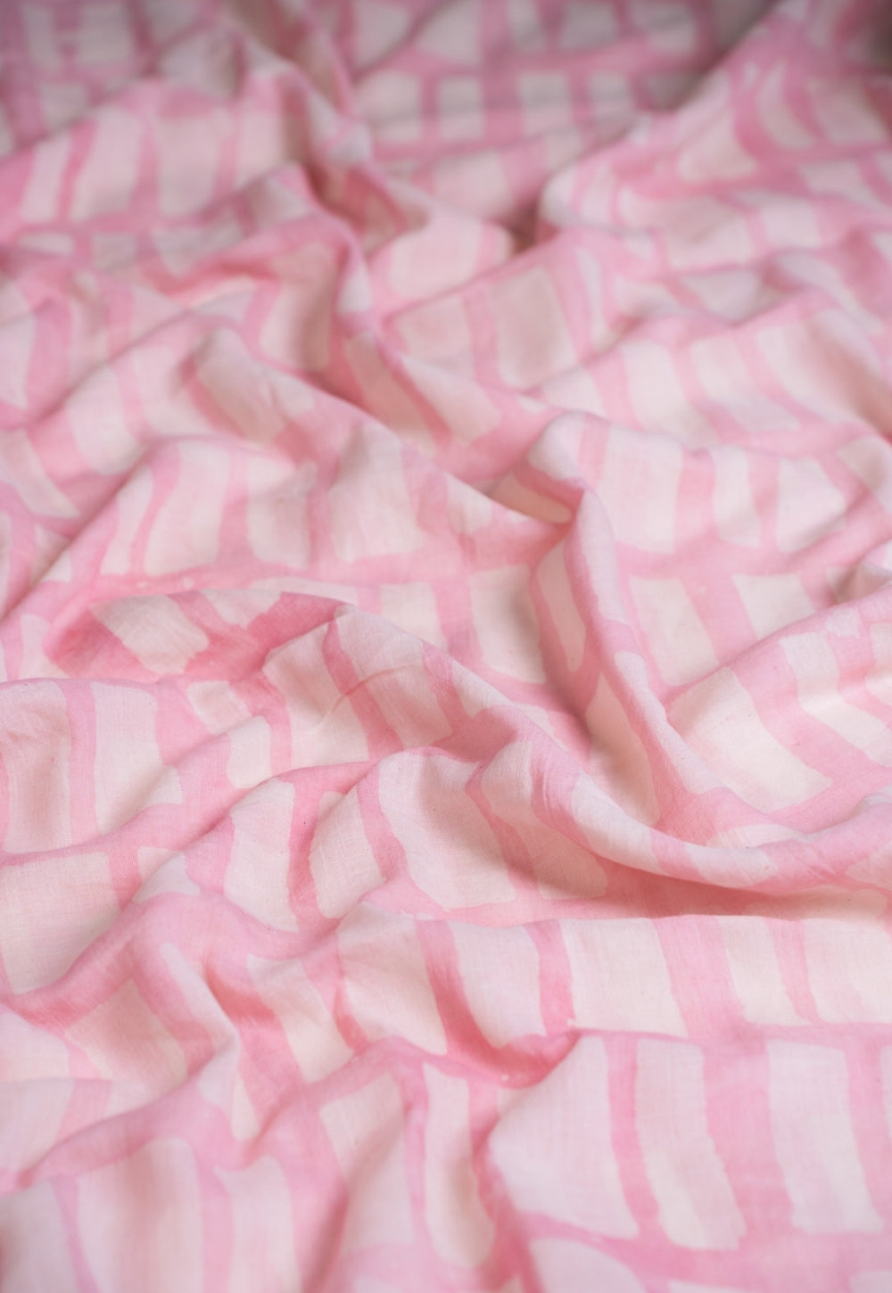 Pink Brick Pattern Batik Handblock Printed Mul Fabric