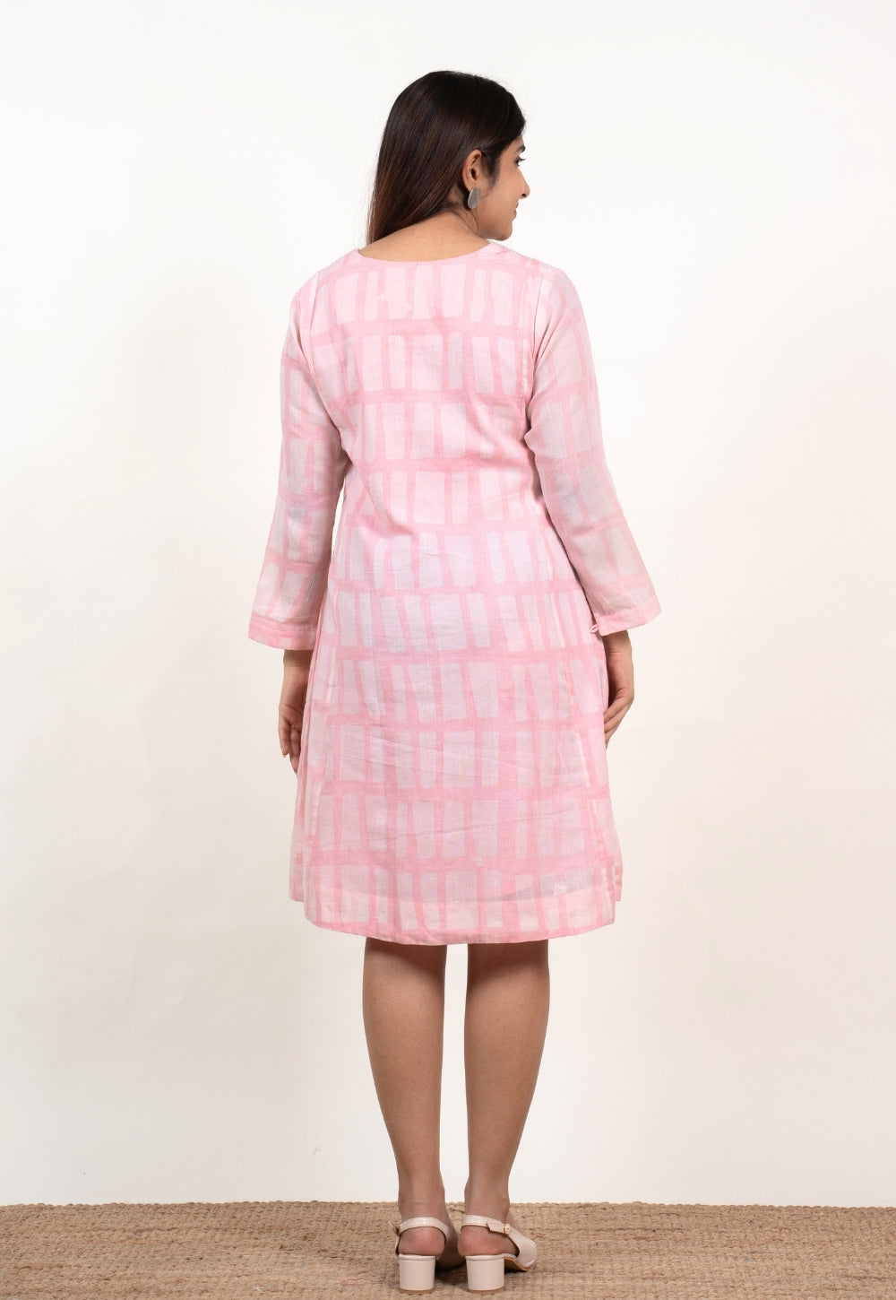 Afreen Pink Batik MulMul A Line Dress
