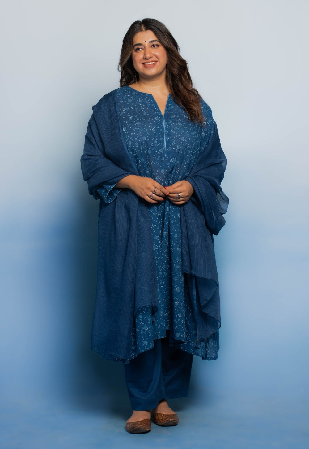 Garima Blue Dabu Mul Cotton Jhabbha Kali Kurta