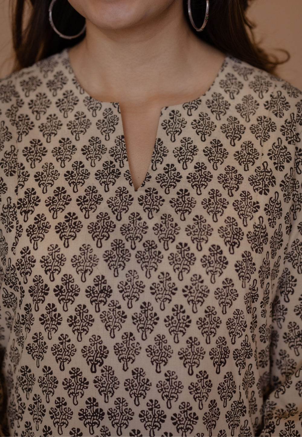 Malika Off White Bagru Cotton Kali Kurta