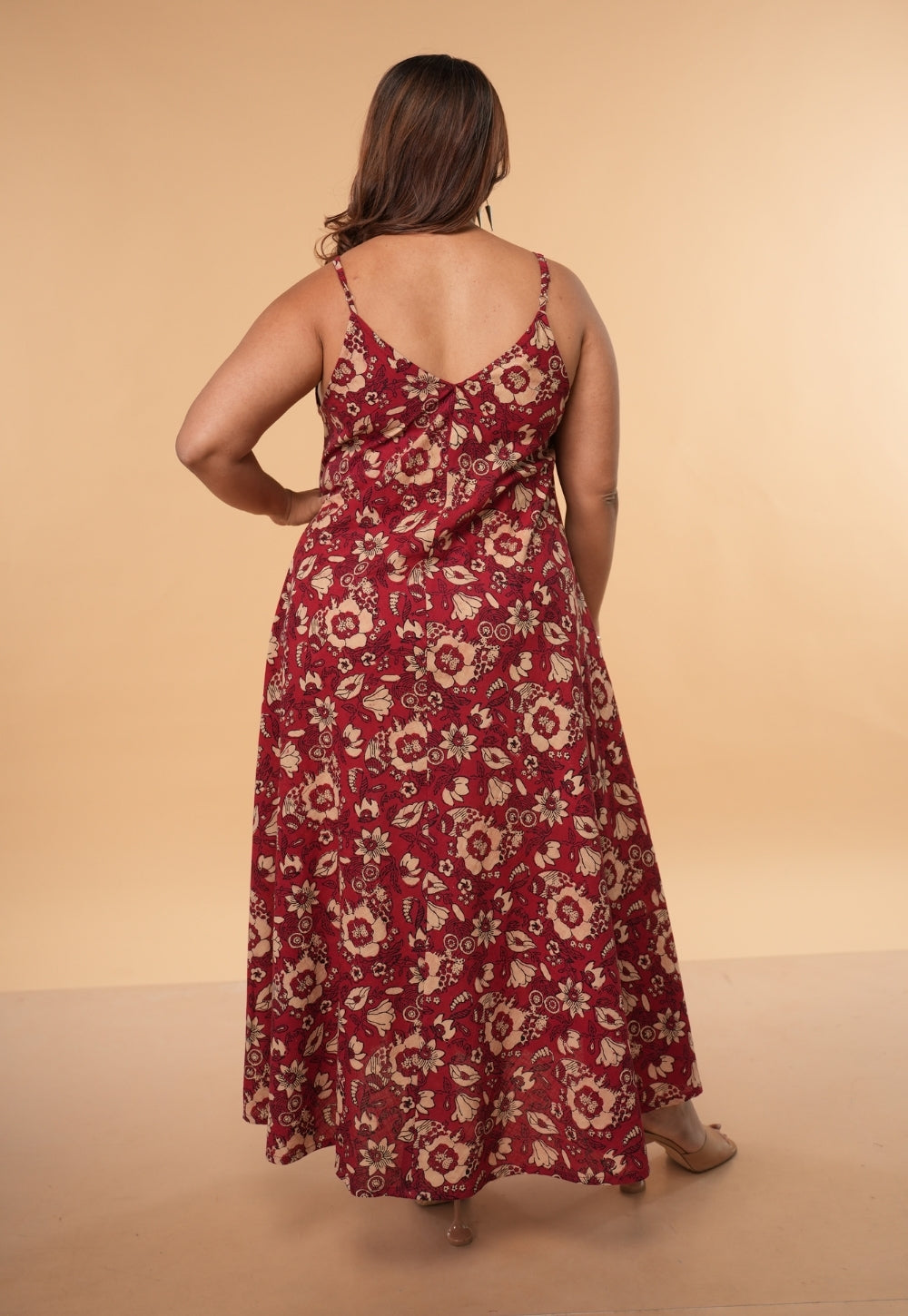 Sonam Red Dabu Slub Cotton A Line Dress