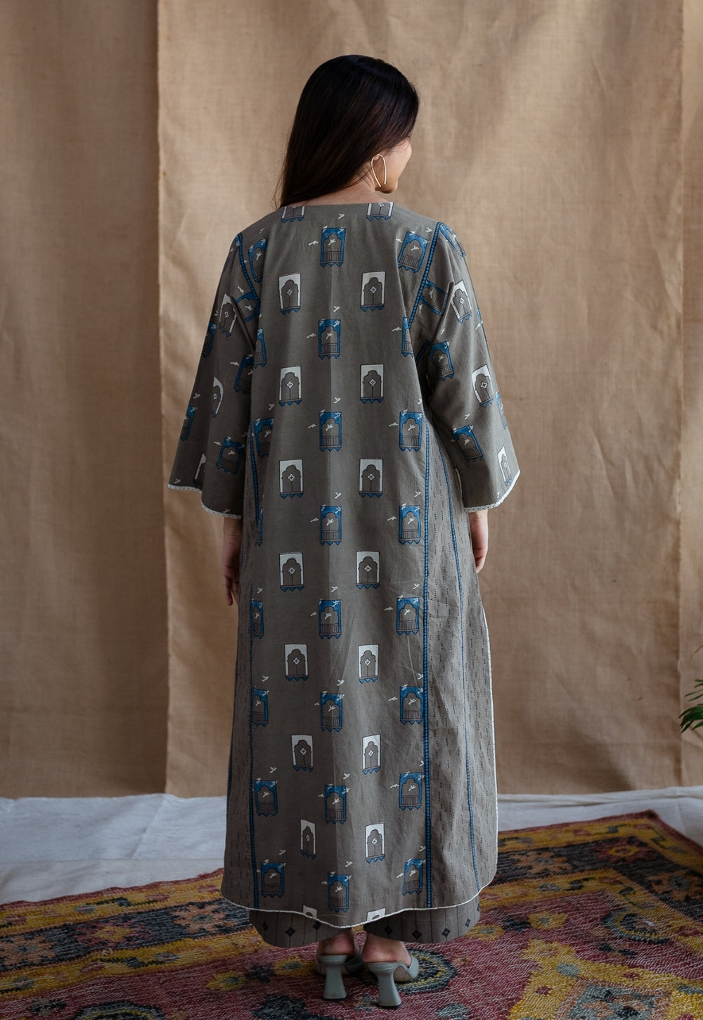 Yashi Warm Grey Ajrakh Cotton Straight Pant