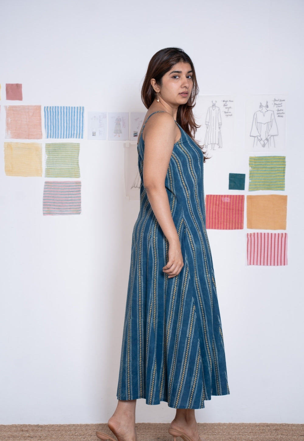 Viaana Blue Ajrakh Cotton A Line Dress