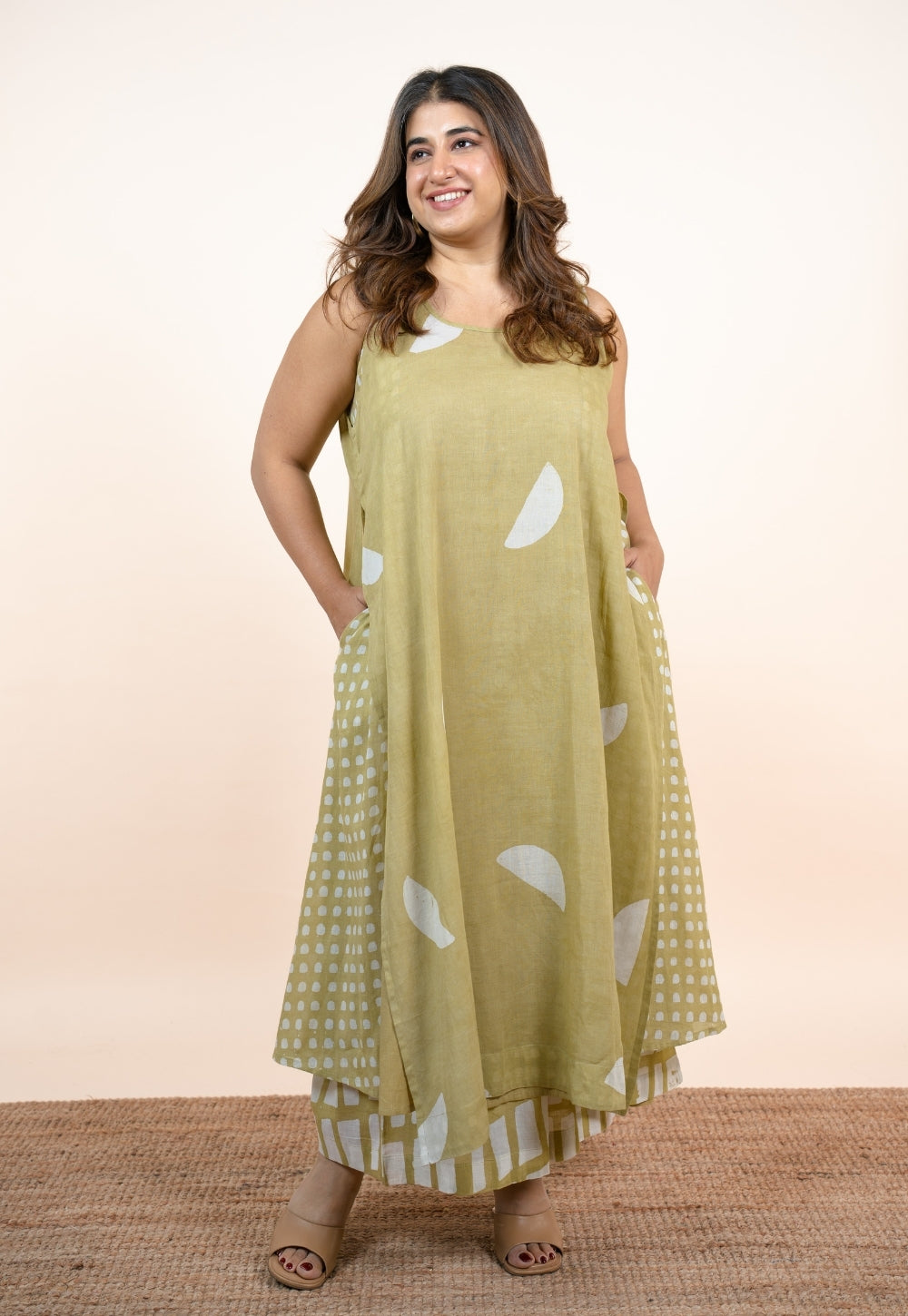 Alaya Green Batik MulMul A Line Kurta with Slip