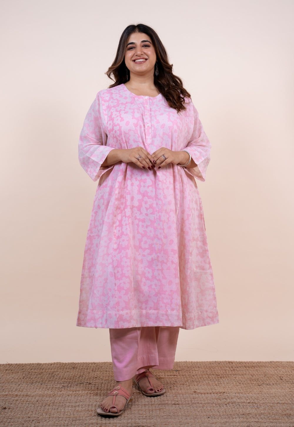 Sufia Pink Batik MulMul Jhabbha Kali Kurta