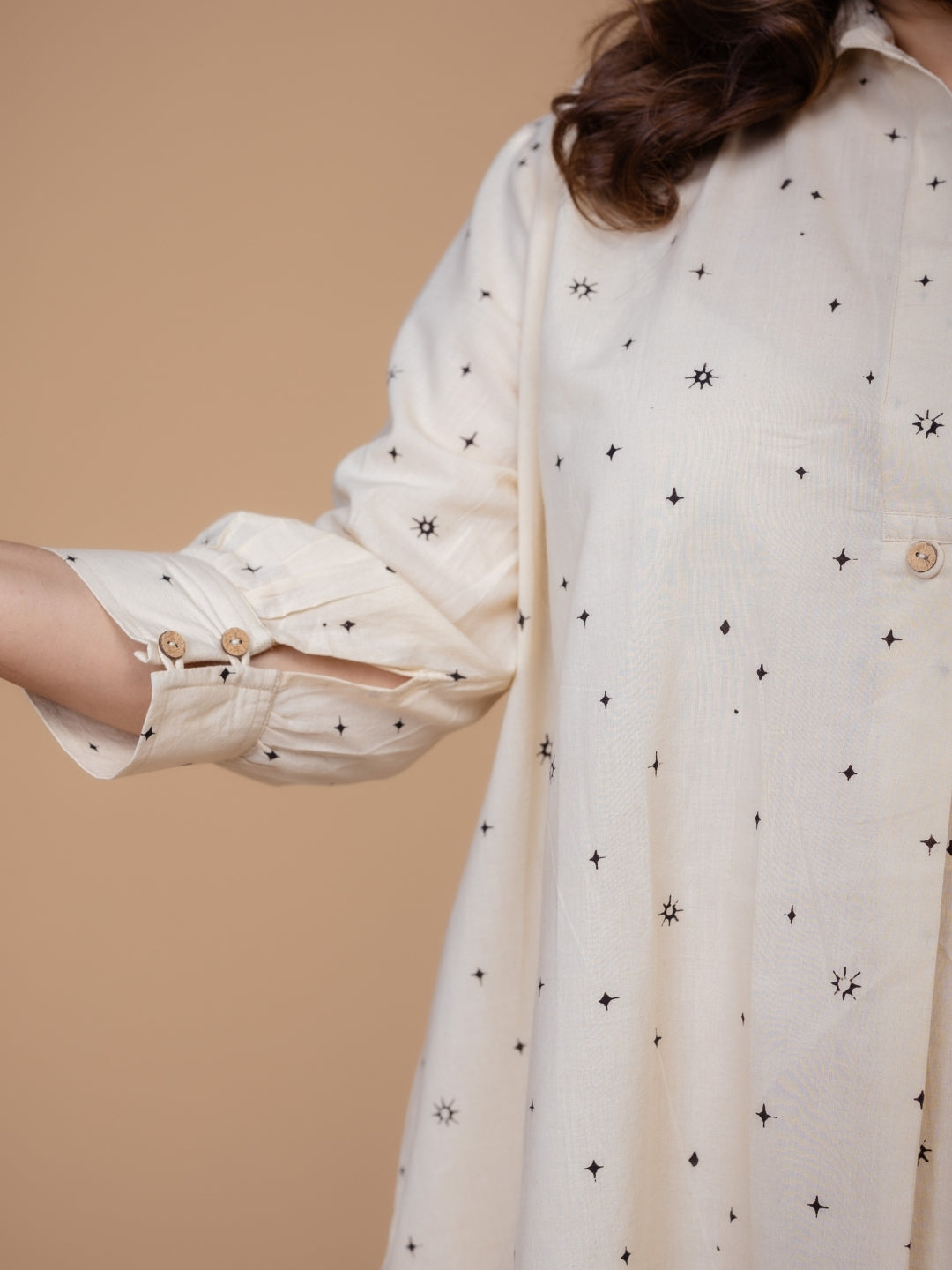 Ridah White Ajrakh Cotton A Line Dress