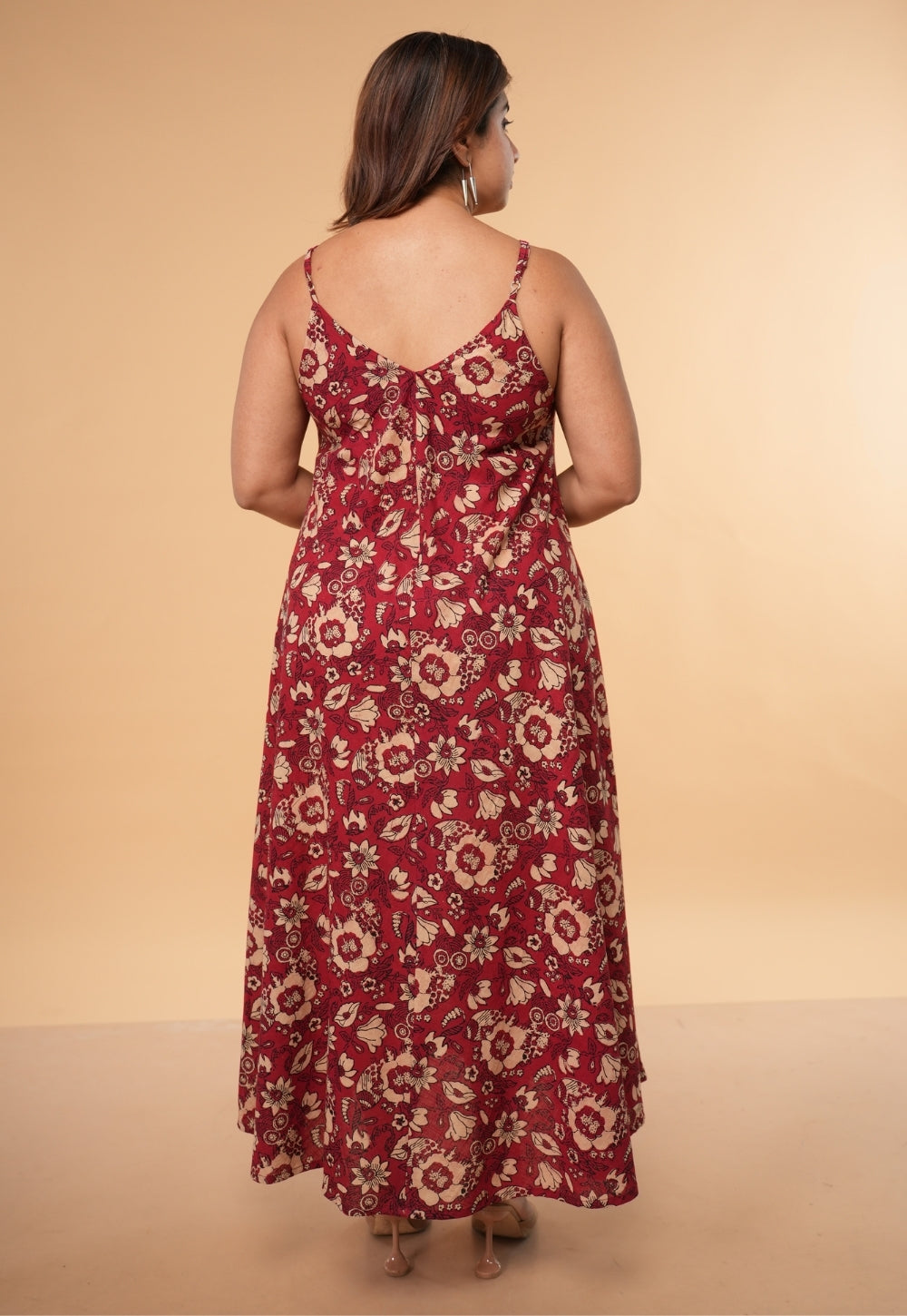 Sonam Red Dabu Slub Cotton A Line Dress