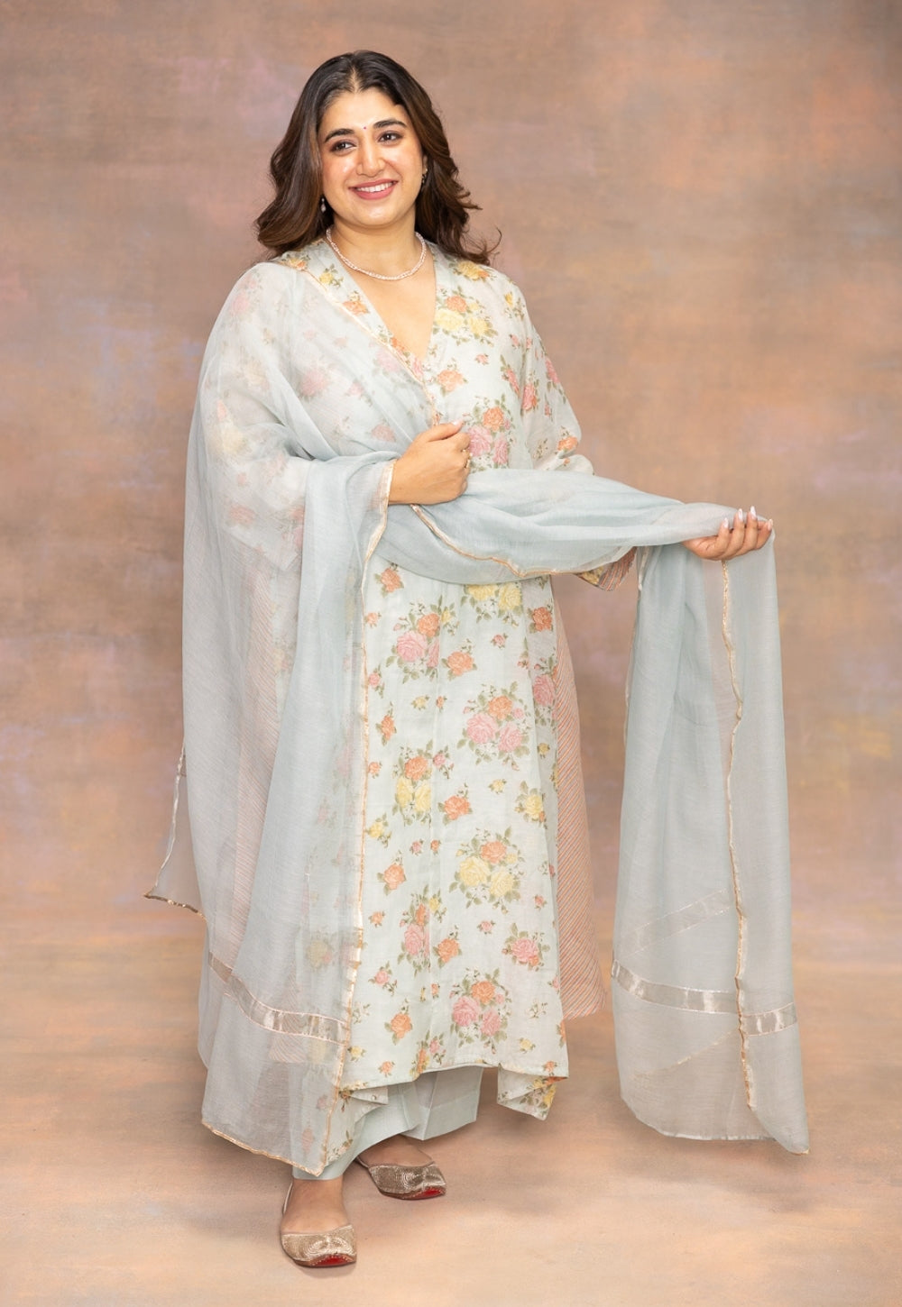 Light Blue Solid Silk Net Dupatta