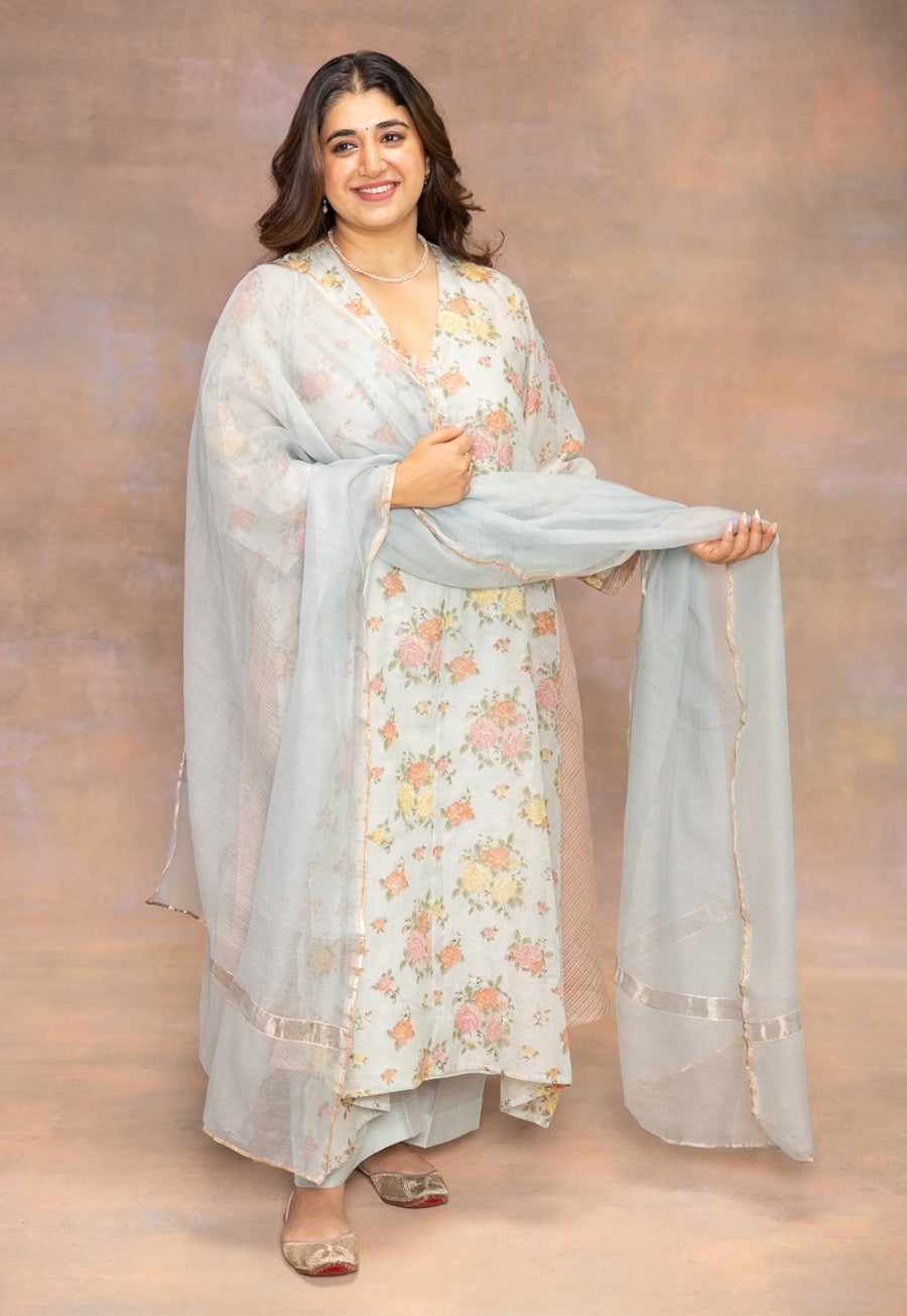 Light Blue Solid Silk Net Dupatta