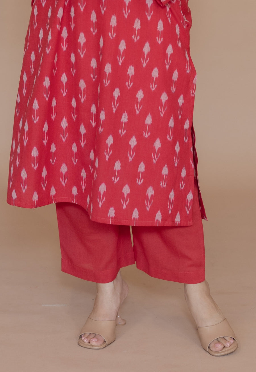 Yashi Red Solid Cotton Flex Straight Pant