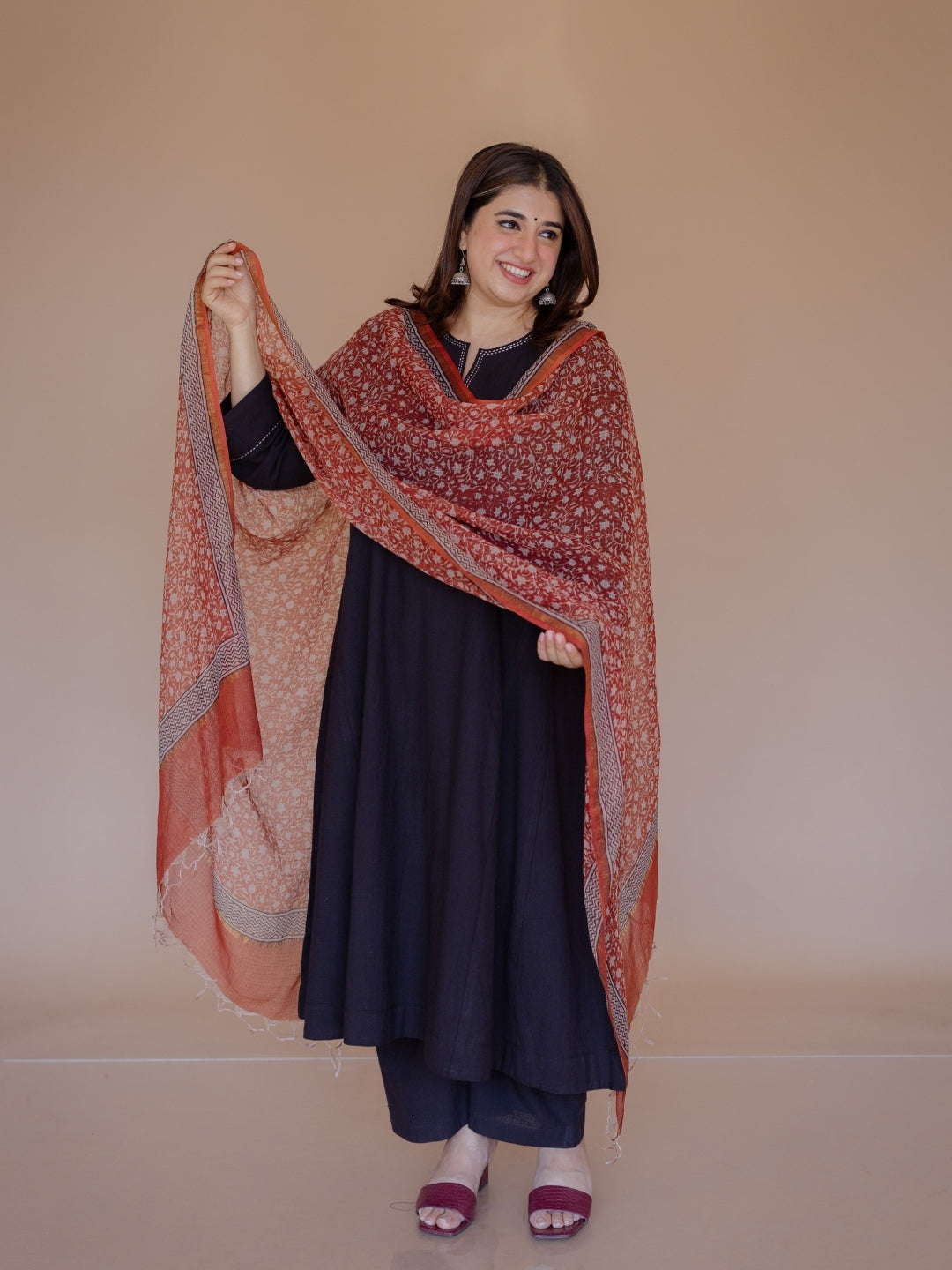 Red Jaal Bagru Kota Doria Cotton Dupatta