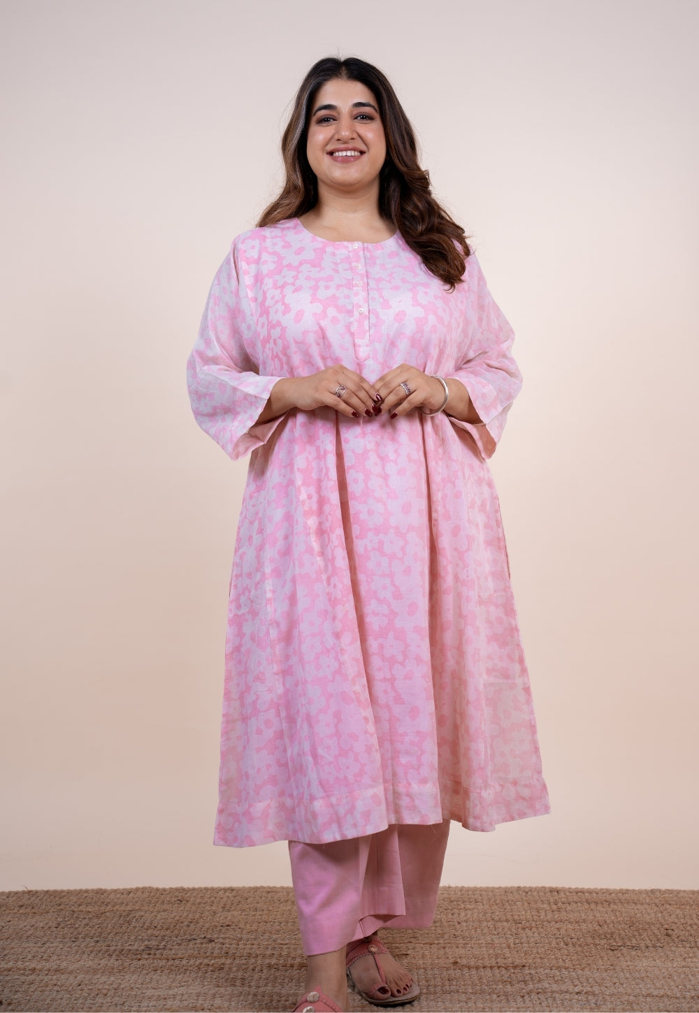 Sufia Pink Batik MulMul Jhabbha Kali Kurta