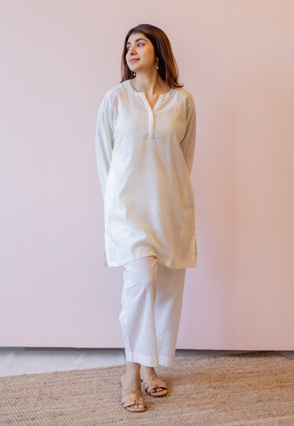 Veda Off White Solid Handloom Cotton A Line Kurta