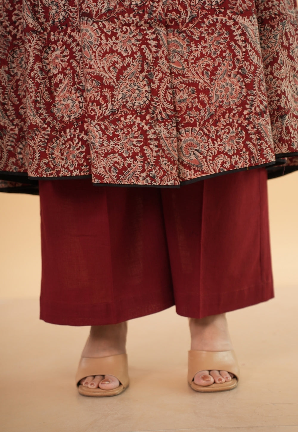 Norah Red Solid Slub Cotton Palazzo