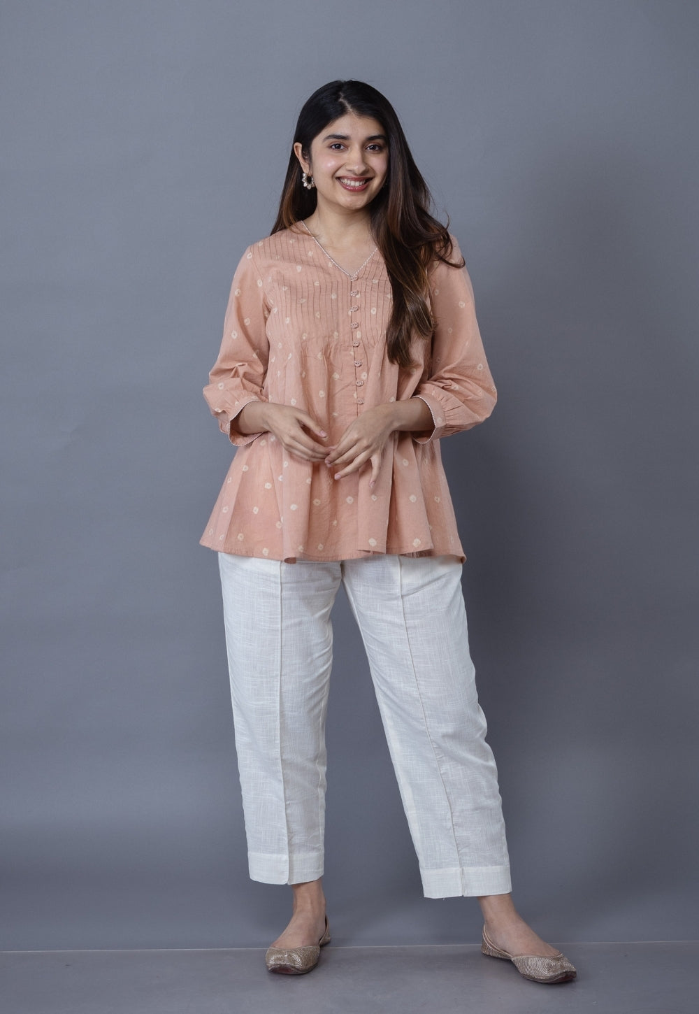 Neha Pink Bandhani Cotton A Line Short Top