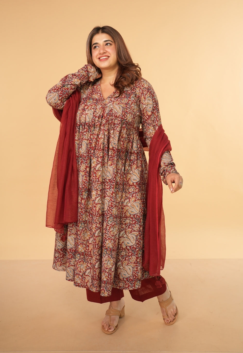 Red Solid Kota Doria Cotton Dupatta