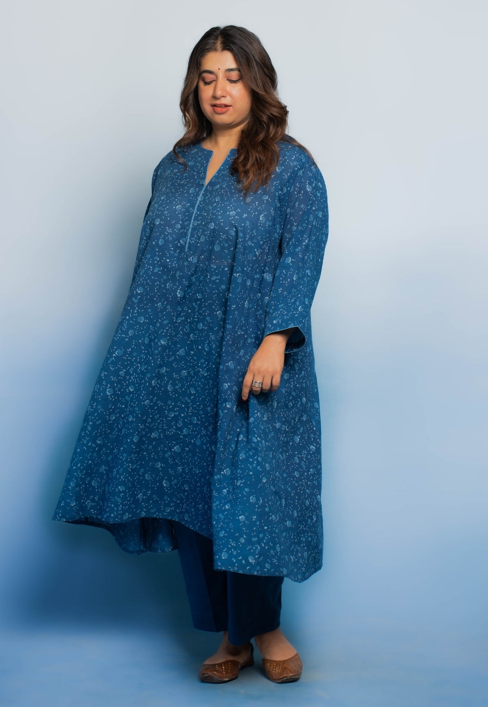 Garima Blue Dabu Mul Cotton Jhabbha Kali Kurta