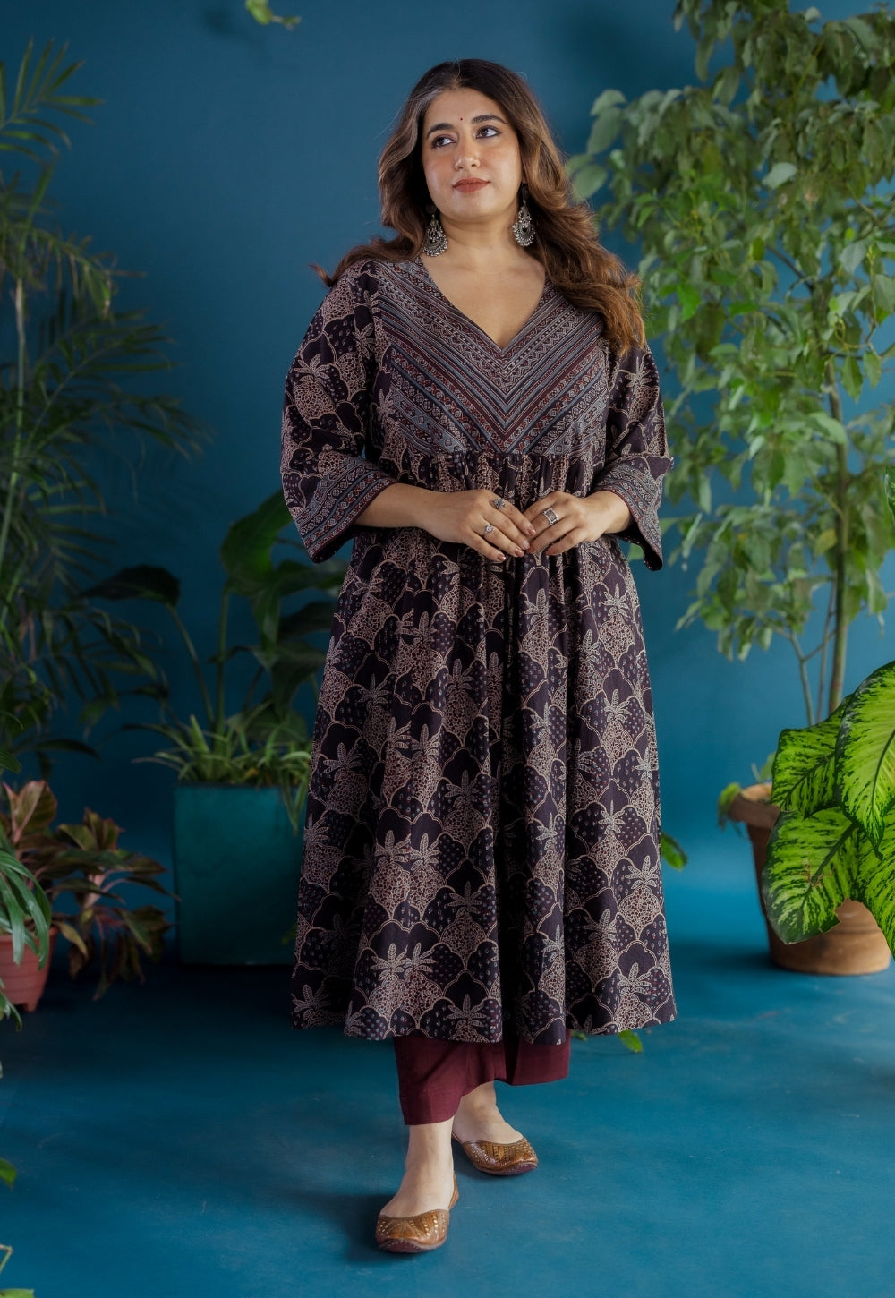 Kashish Black Ajrakh Cotton Kali Kurta